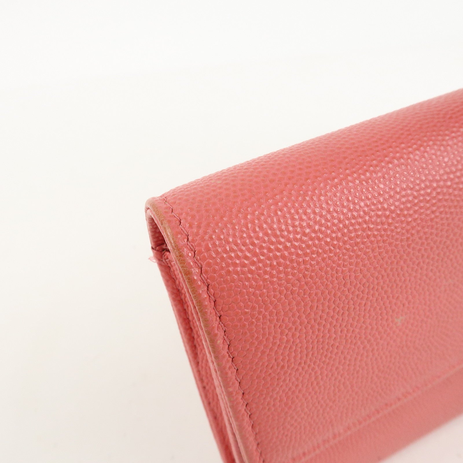 CHANEL Caviar Skin Coco Mark Bi-fold Long Wallet Pink Used