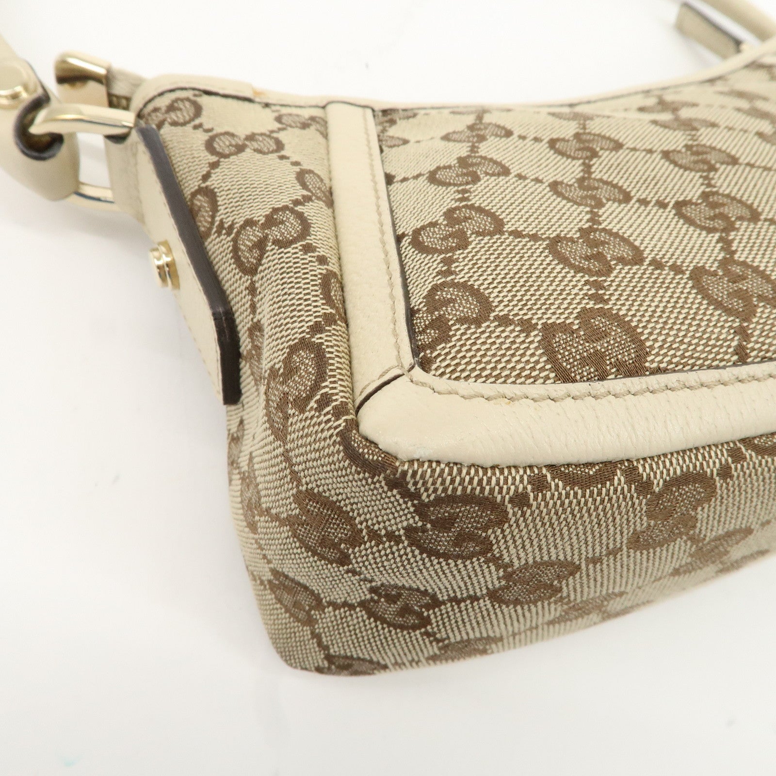 GUCCI Abbey GG Canvas Leather Shoulder Bag Beige Gold 130939 Used