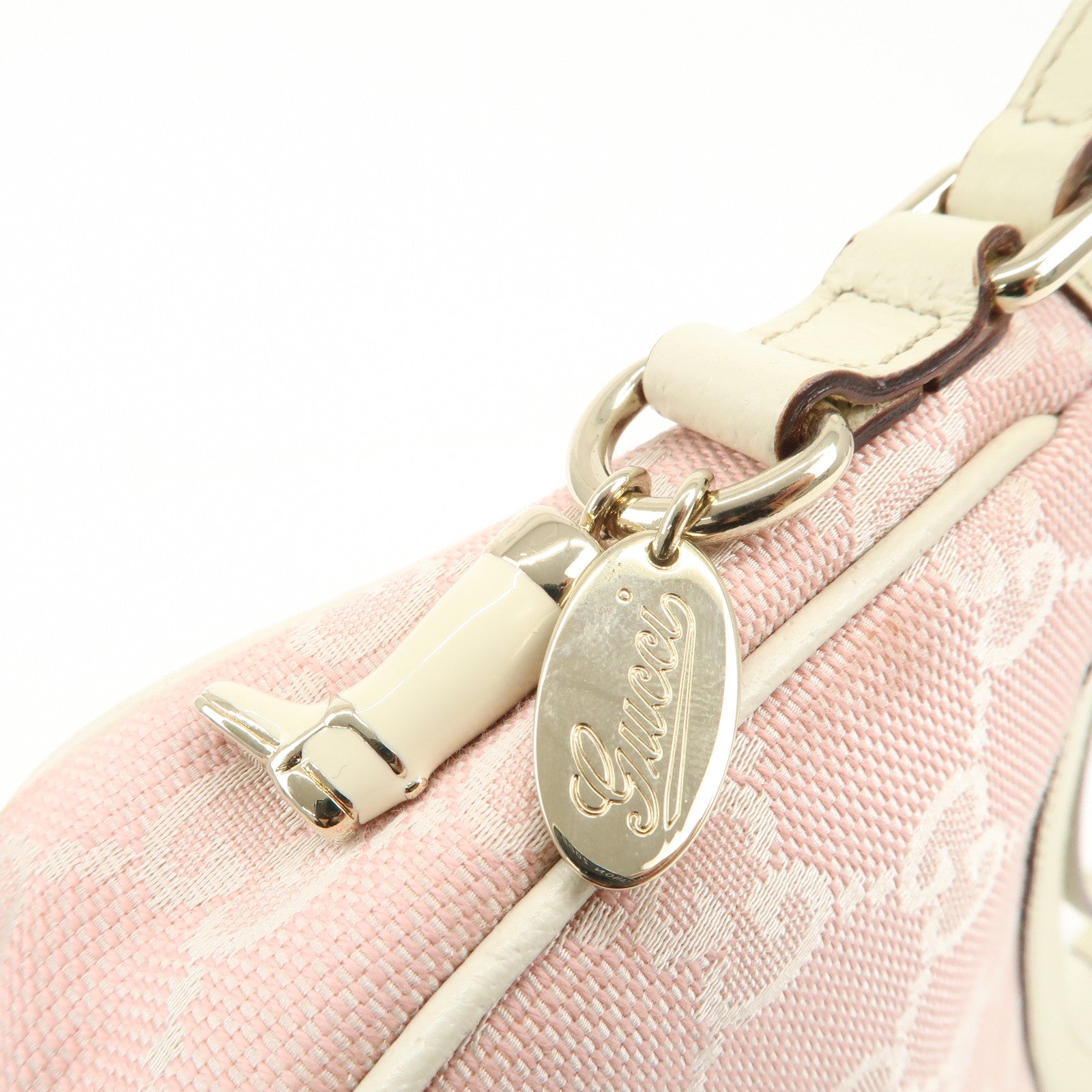 GUCCI GG Canvas Leather Hand Bag Pouch Pink Ivory 154432 Used