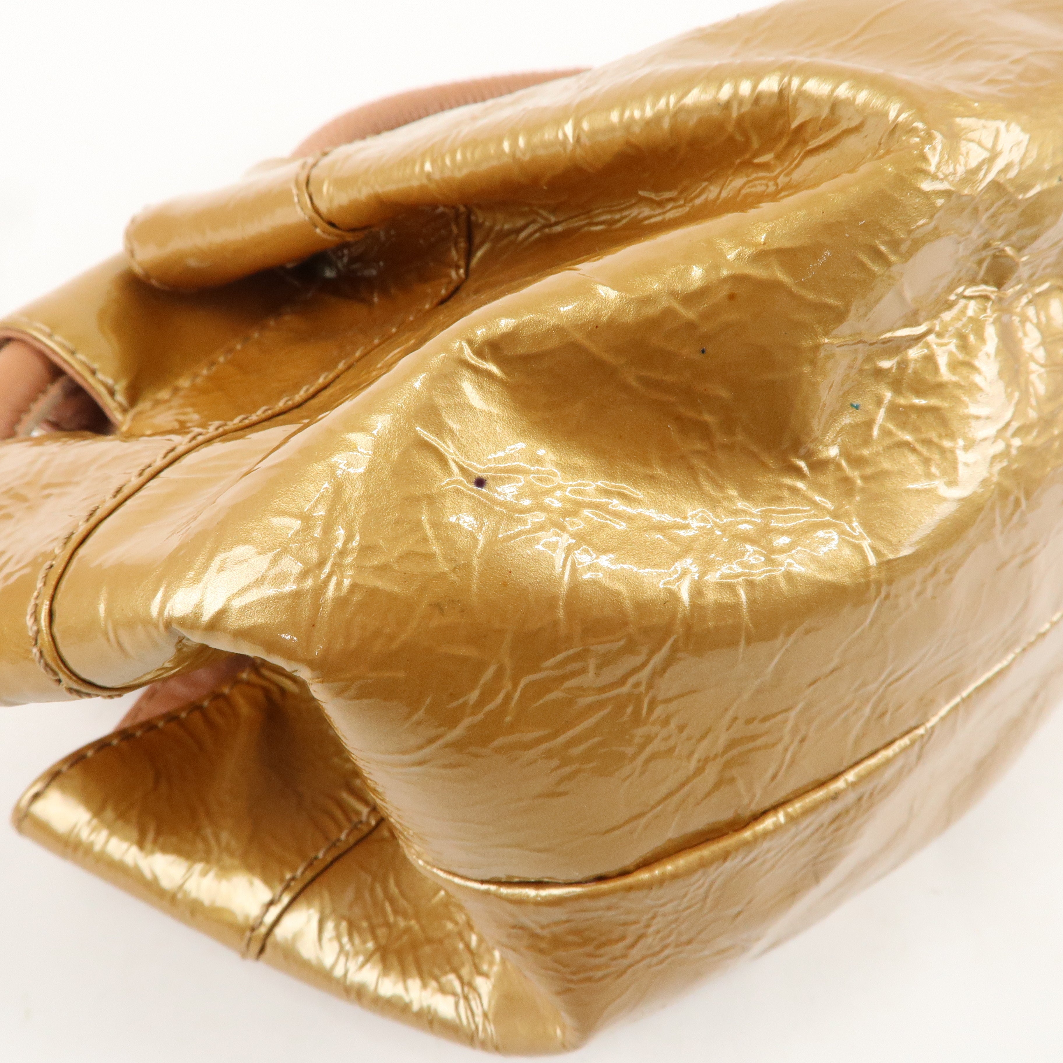 LOEWE Anagram Patent Leather Nappa Aire Hand Bag Gold