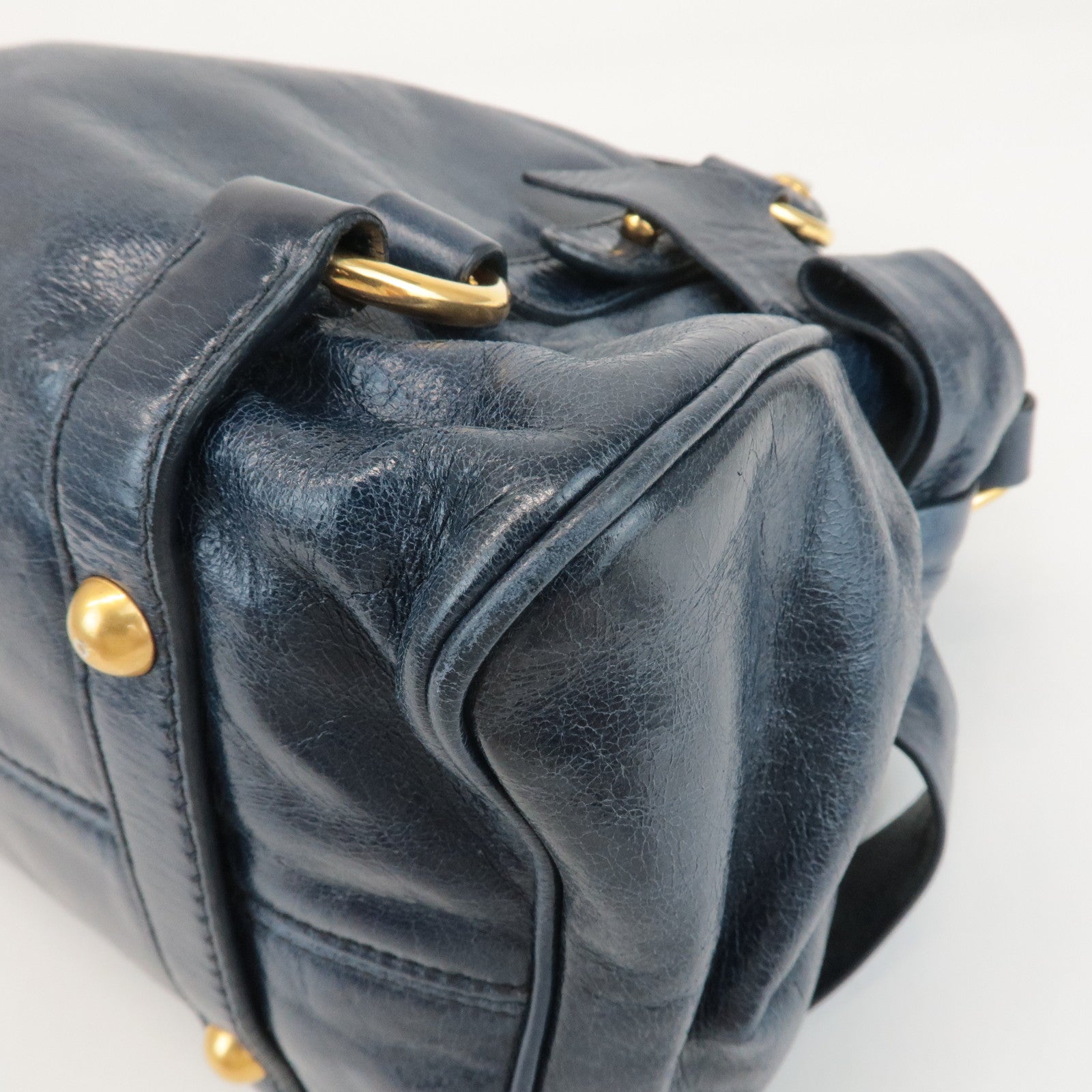 MIU MIU Ribbon Leather 2Way Shouder Bag Hand Bag Navy Used