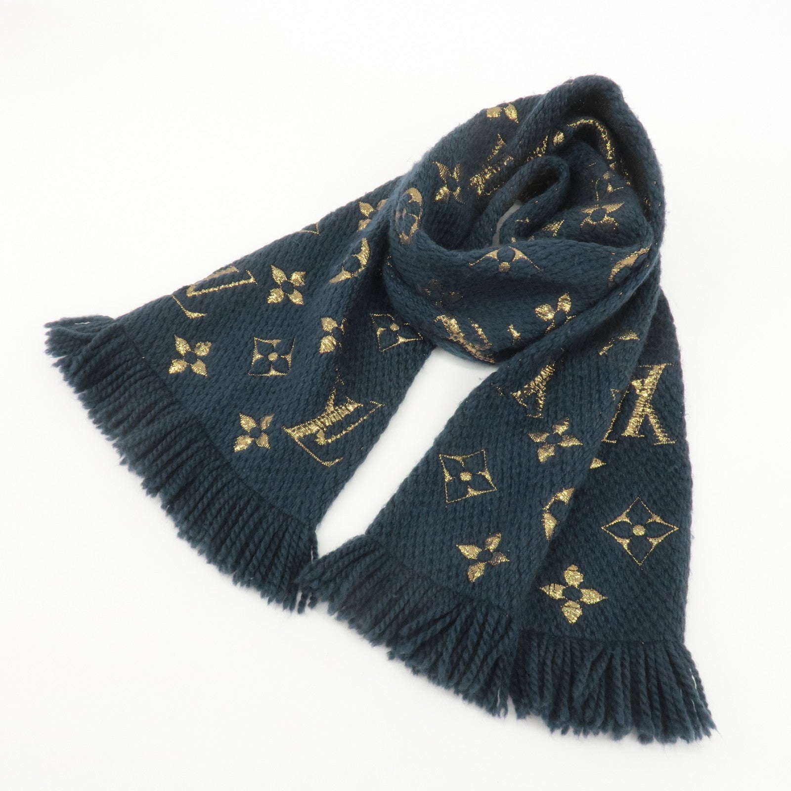 Louis Vuitton Escharpe Logomania Shine Scarf Navy M70815 Used