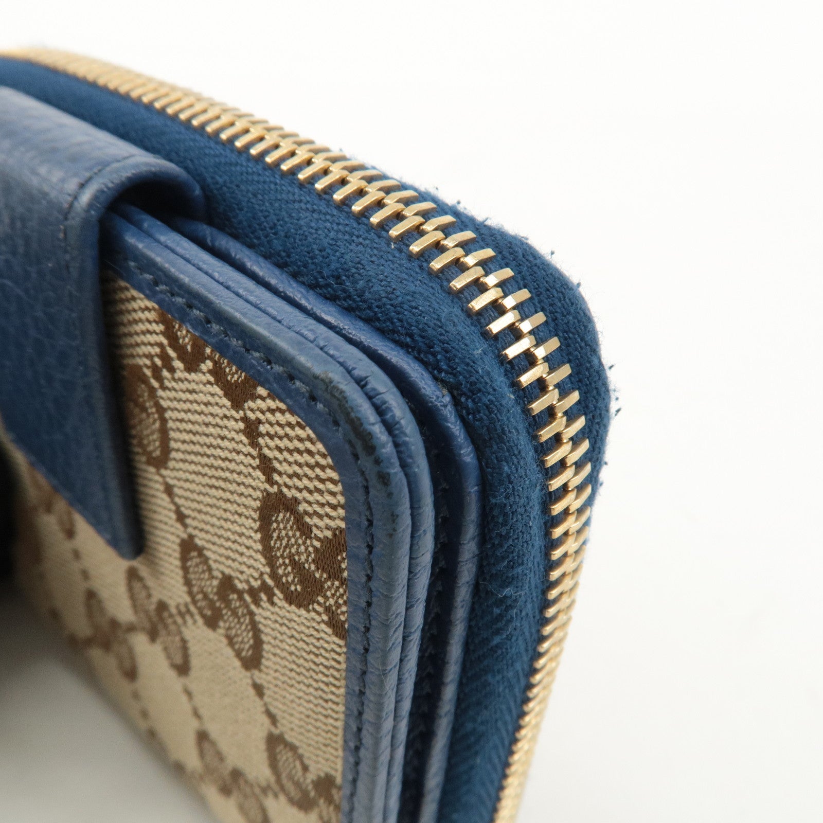 GUCCI GG Canvas Leather Bi -fold Wallet Beige Blue 346056・2184