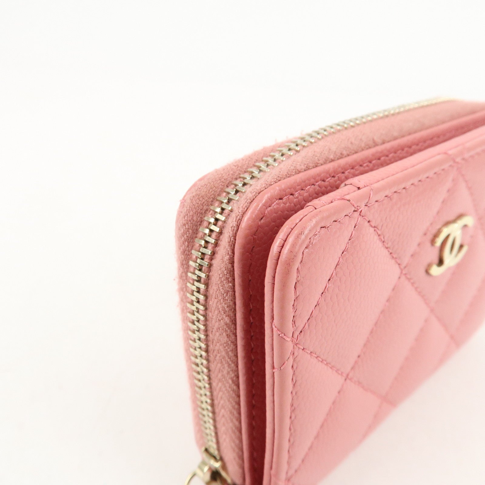 CHANEL Matelasse Caviar Skin Zippy Around Coin Case Pink Used