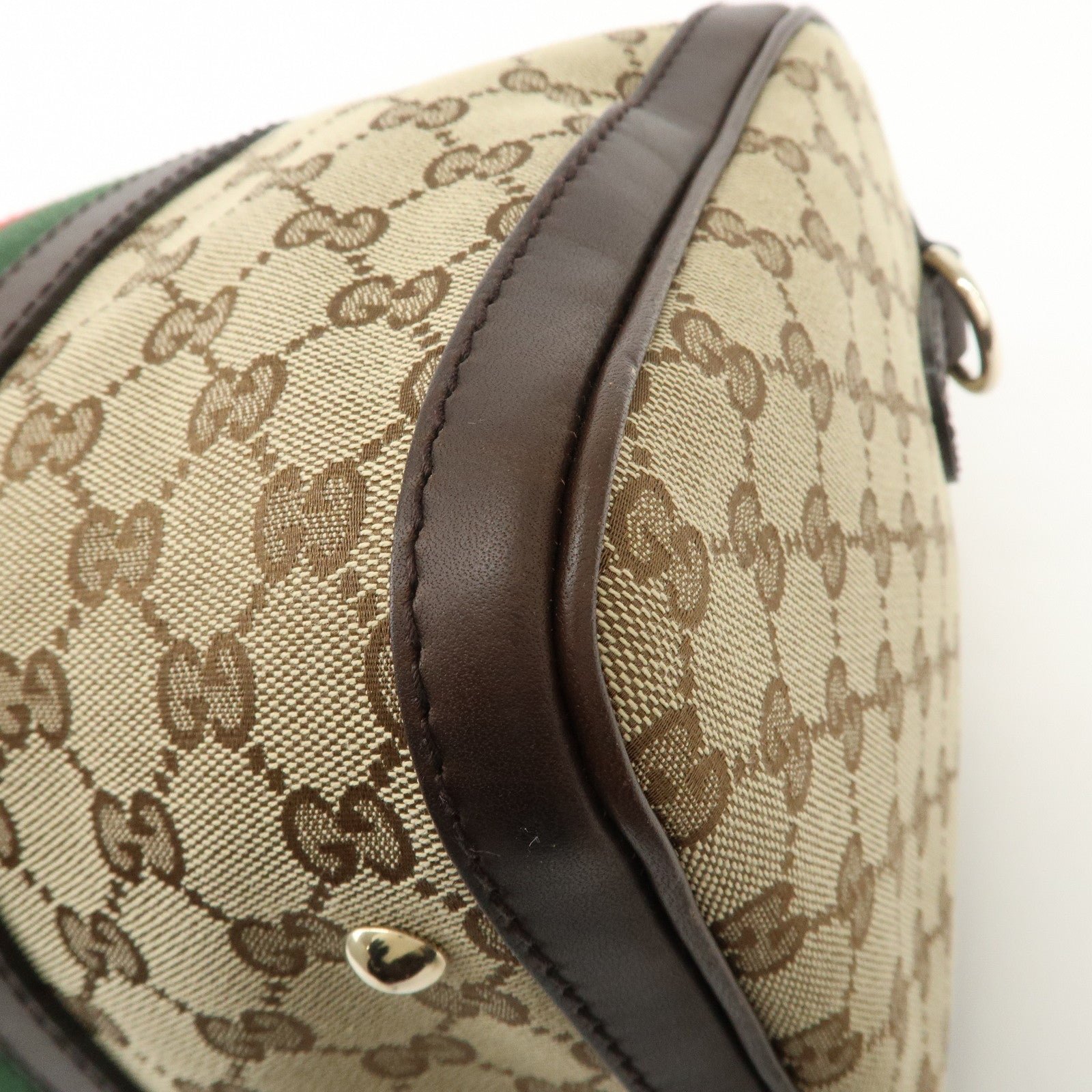 GUCCI Sherry GG Canvas Leather 2WAY Boston Bag Beige 247205 Used