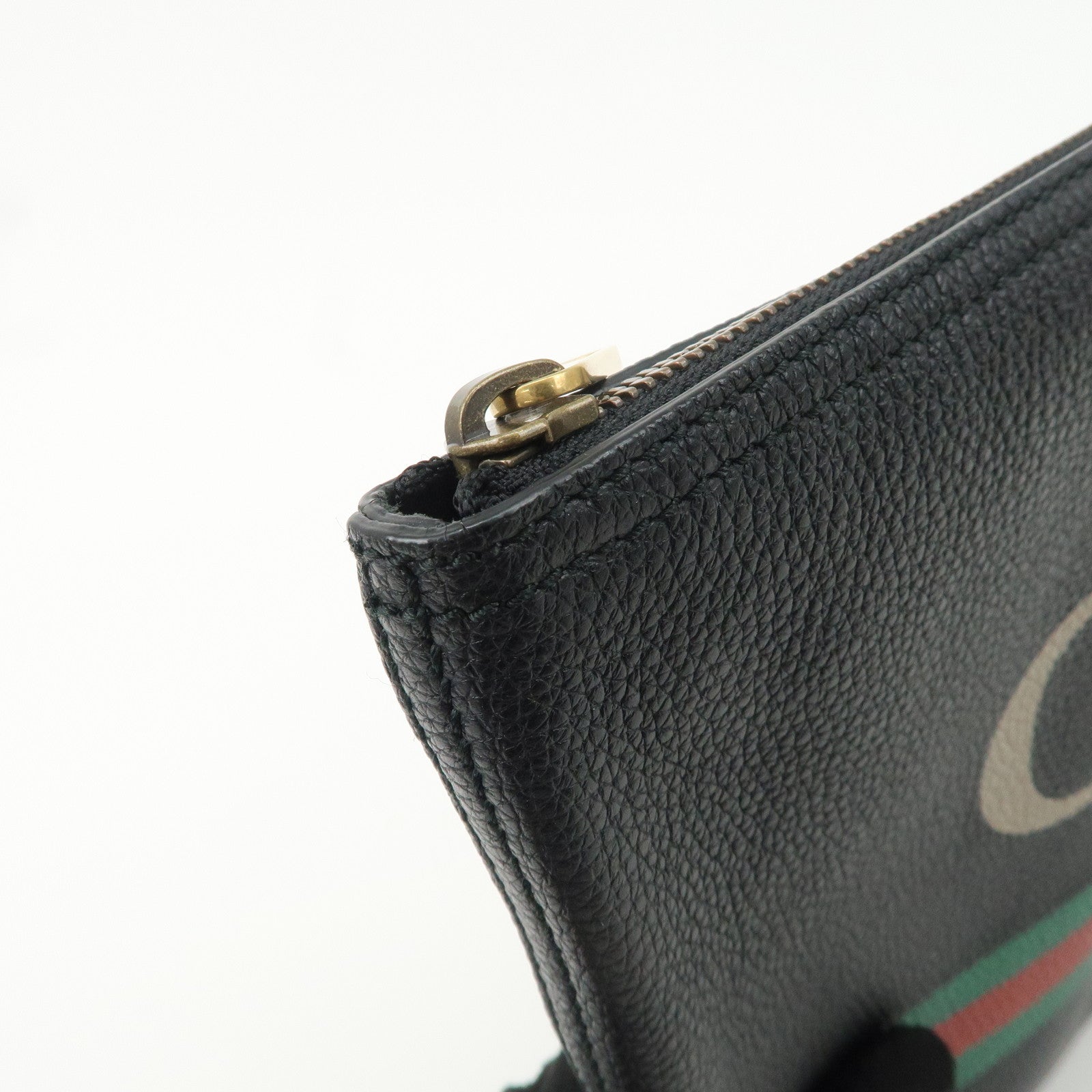 GUCCI Logo Print Leather Portfolio Clutch Bag Black 500984