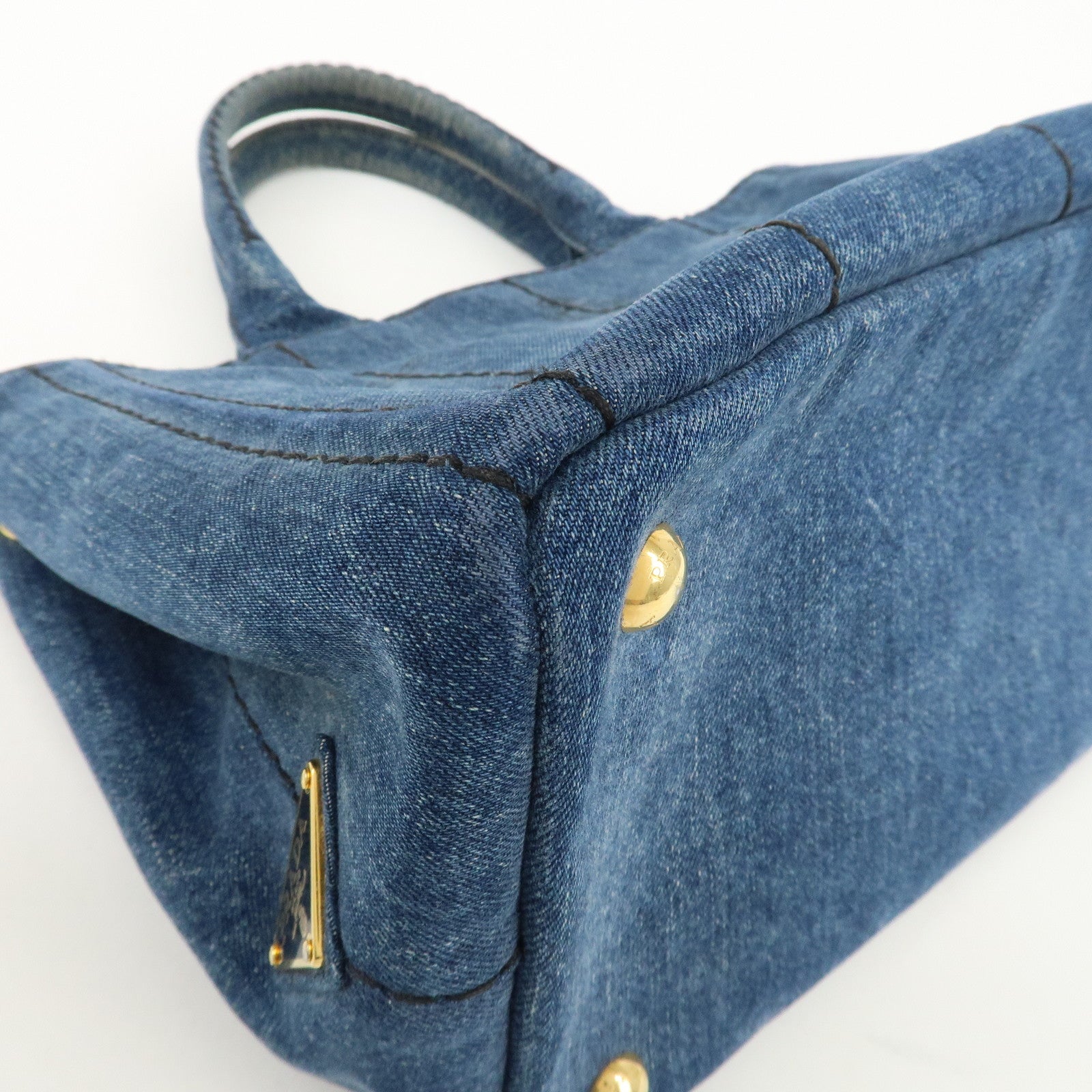 PRADA Canapa Mini Denim 2Way Tote Shoulder Bag Blue 1BG439