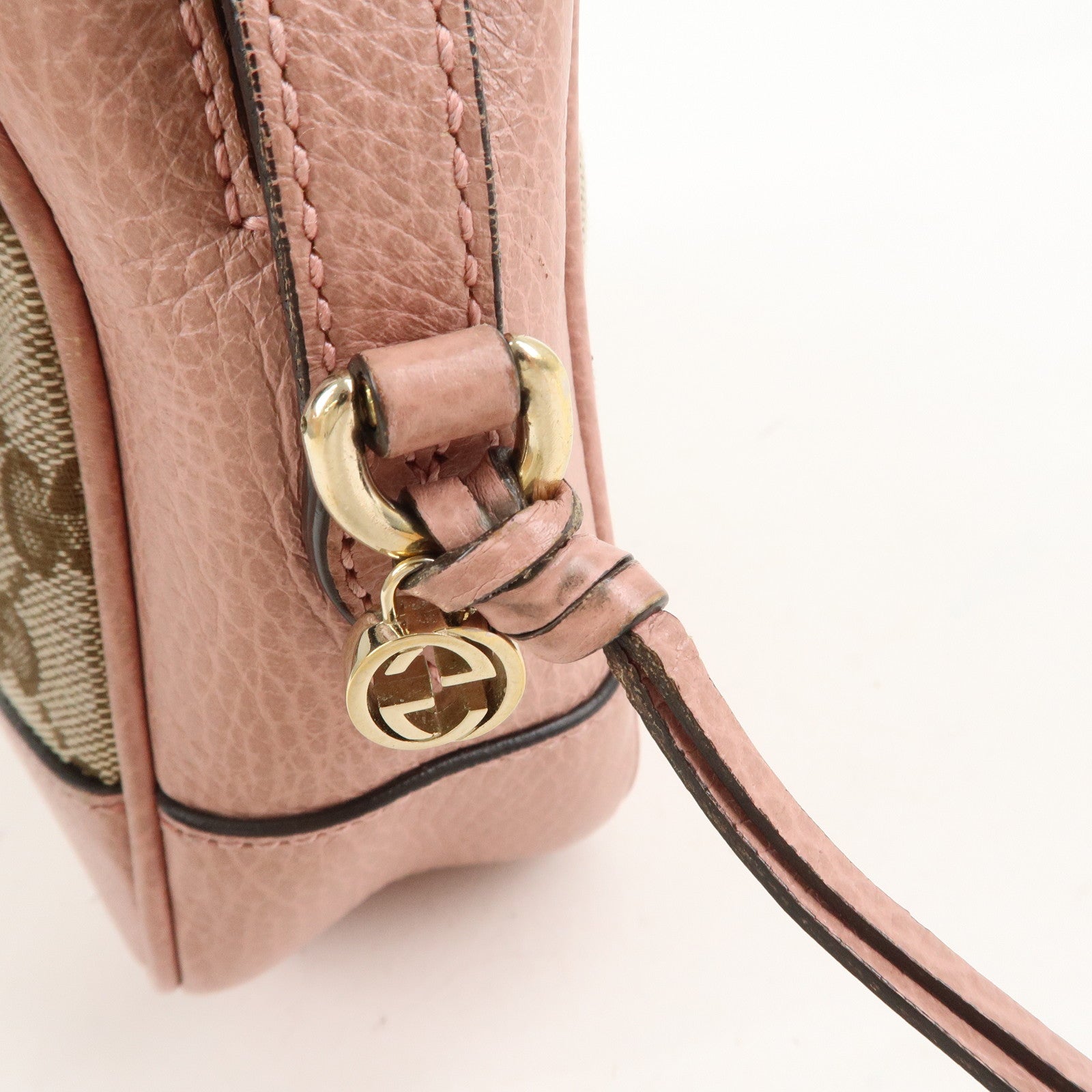 GUCCI GG Canvas Leather Shoulder Bag Beige Pink 449413