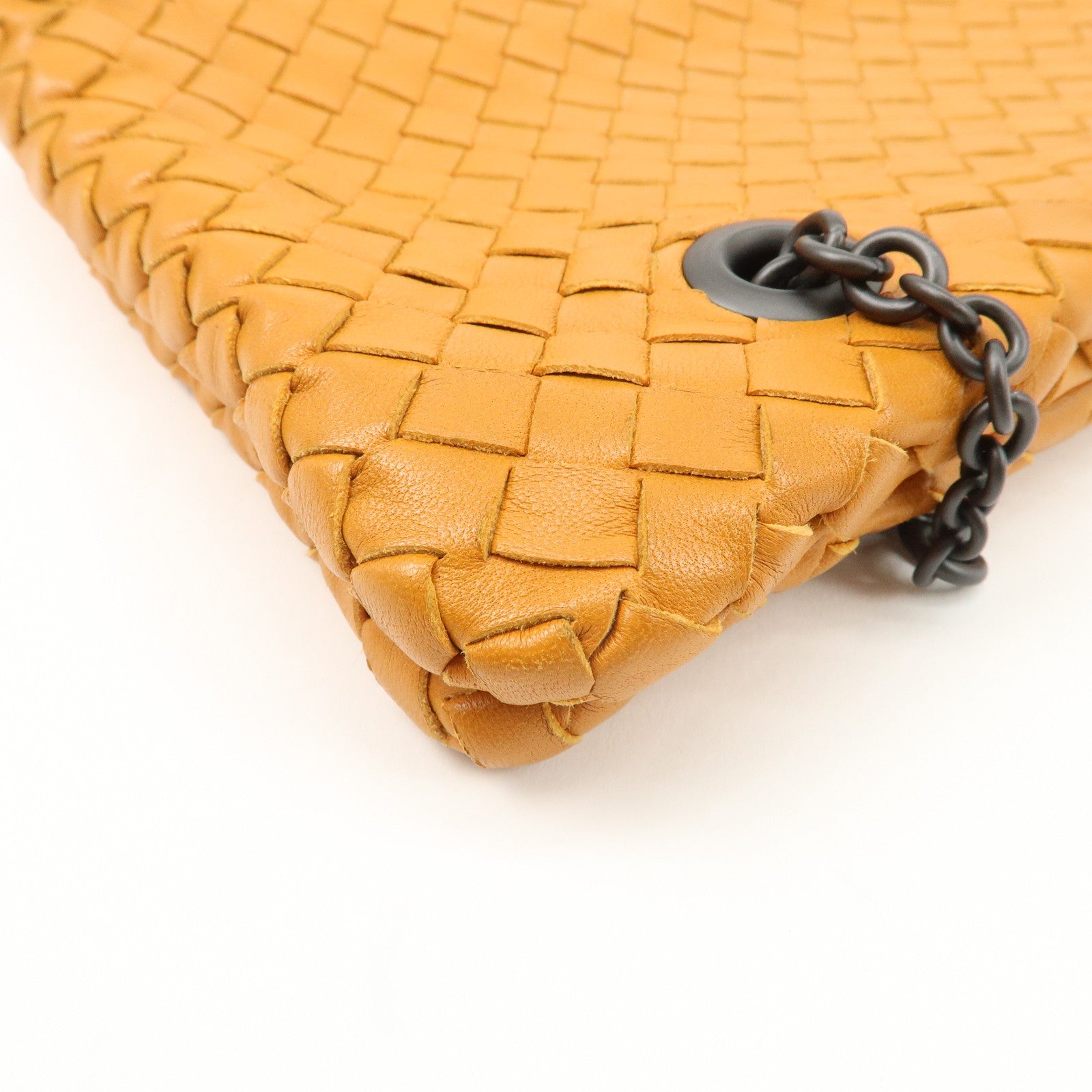 Bottega Veneta Intrecciato Leather Chain Shoulder Bag Orange