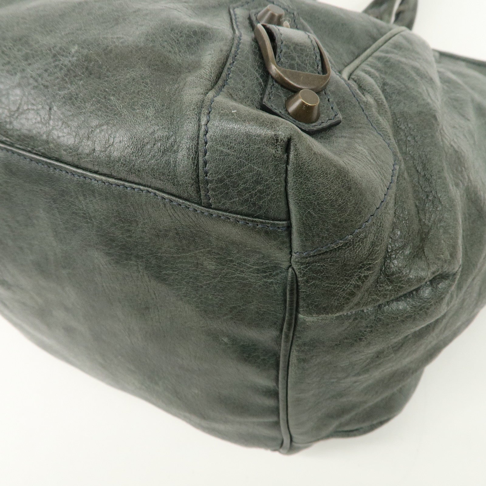 BALENCIAGA Leather The Sunday Tote Hand Bag Dark Green 228750