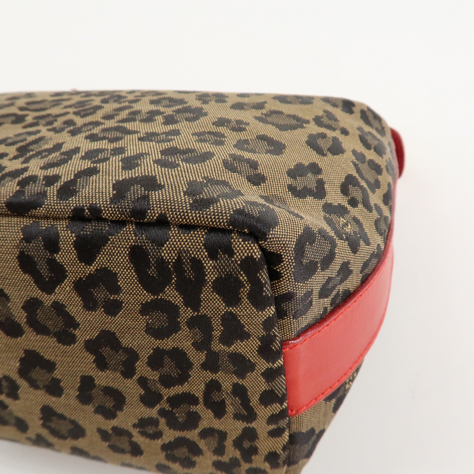 FENDI Canvas Leather Leopard Vanity Bag Pouch Brown Red 26360 Used