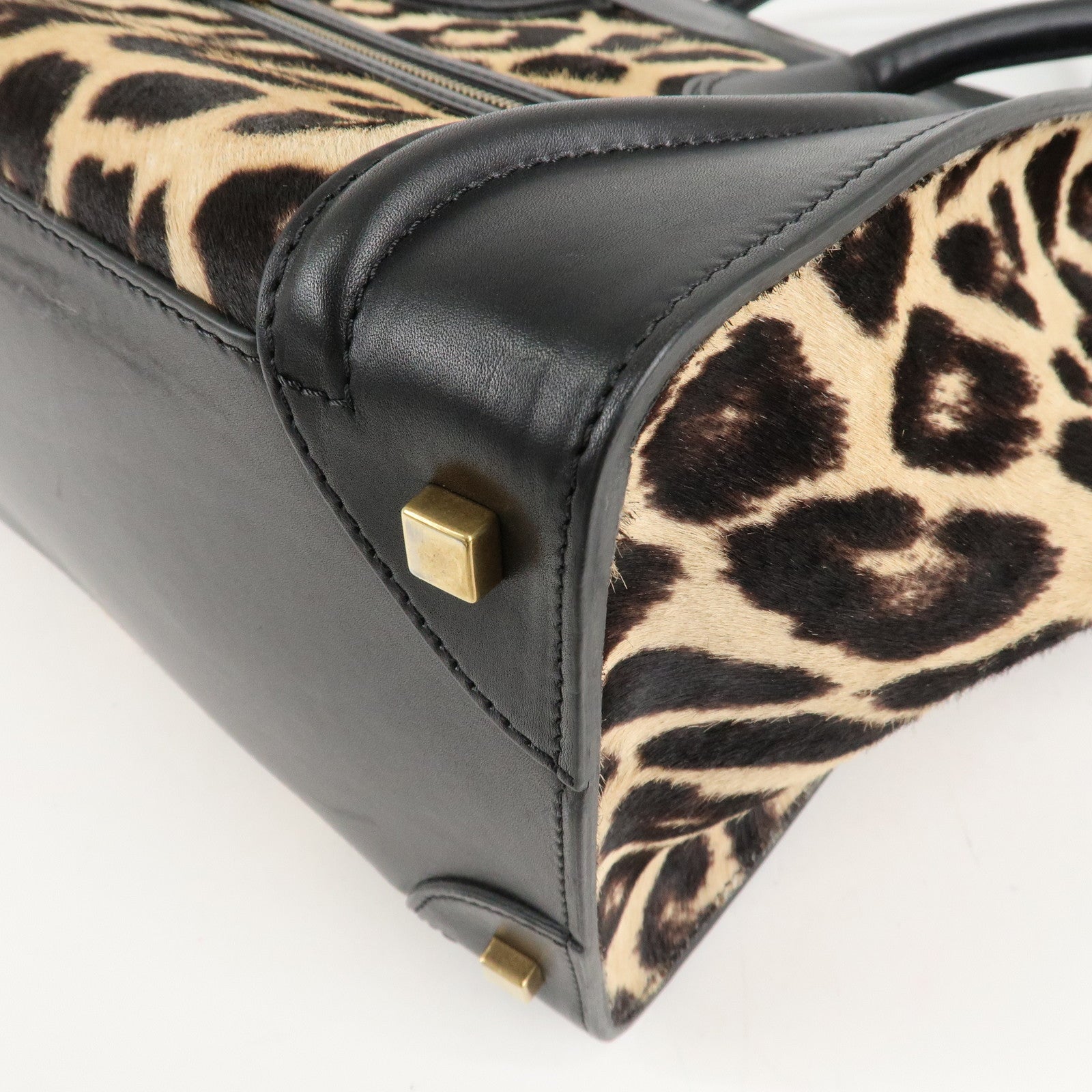 CELINE Mini Shopper Unborn Calf Leather Luggage Leopard 165213 Used