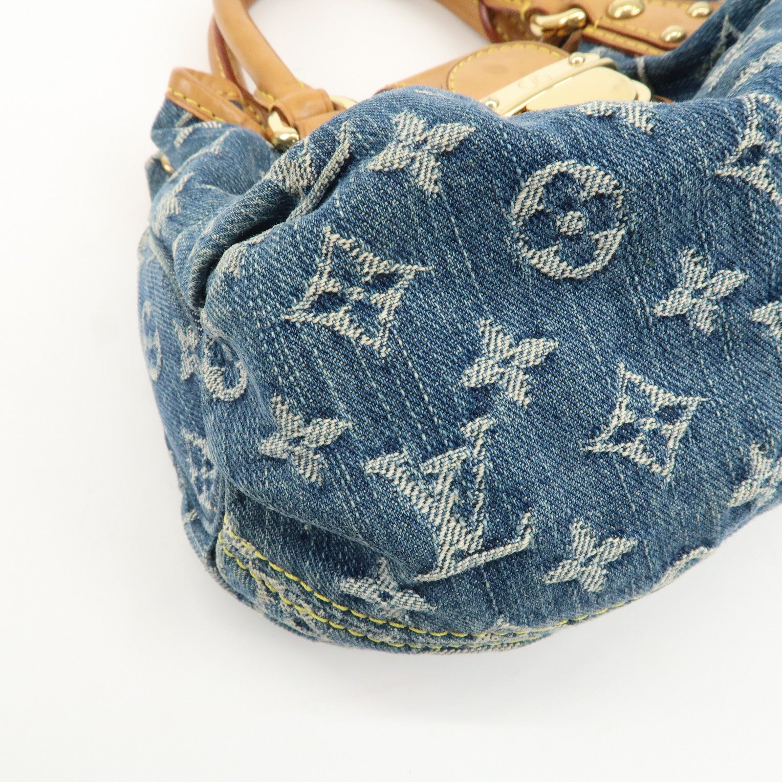 Louis Vuitton Monogram Denim Pleaty Hand Bag Blue M95020 Used