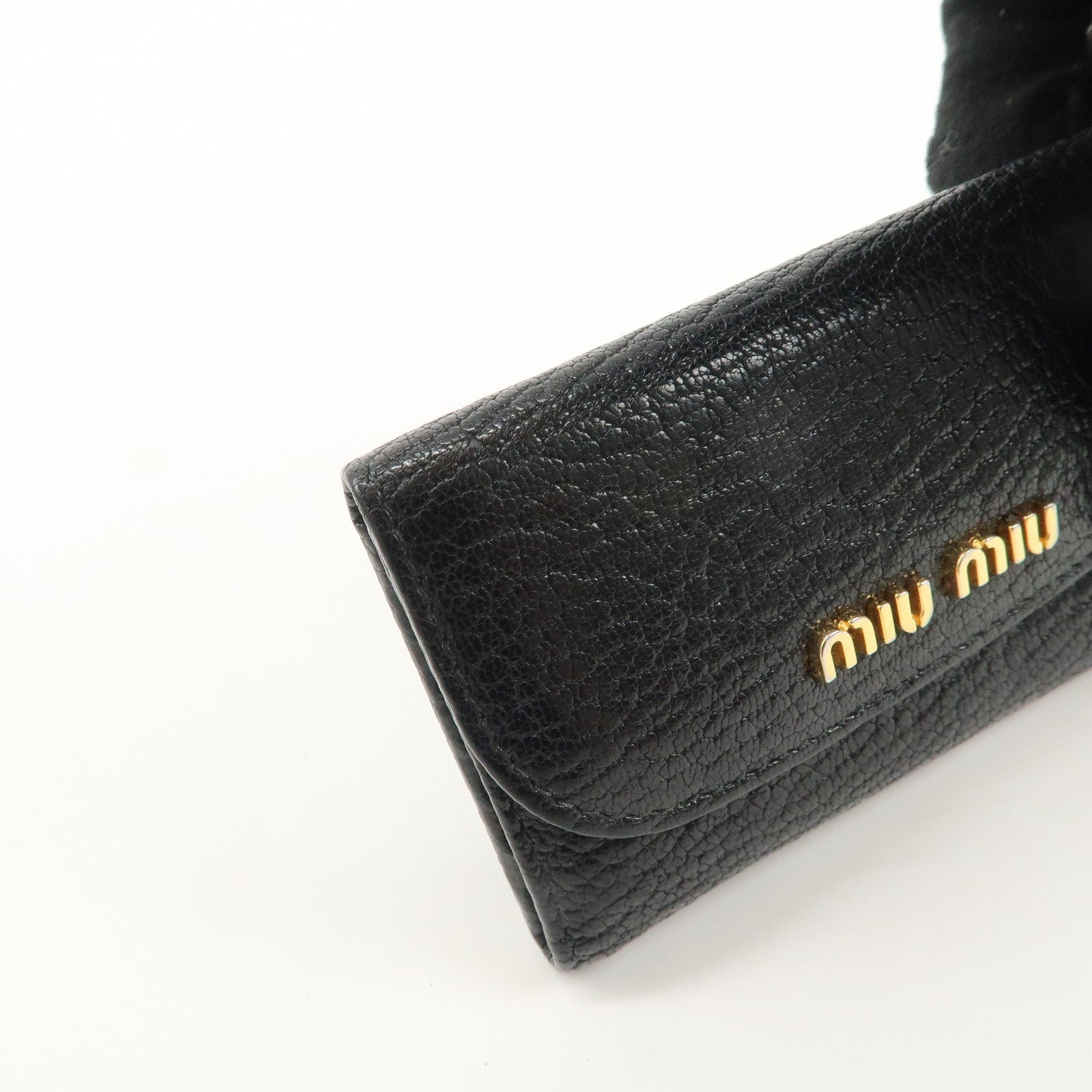 MIU MIU Madras Leather Key Case 6 Key Rings Black Used