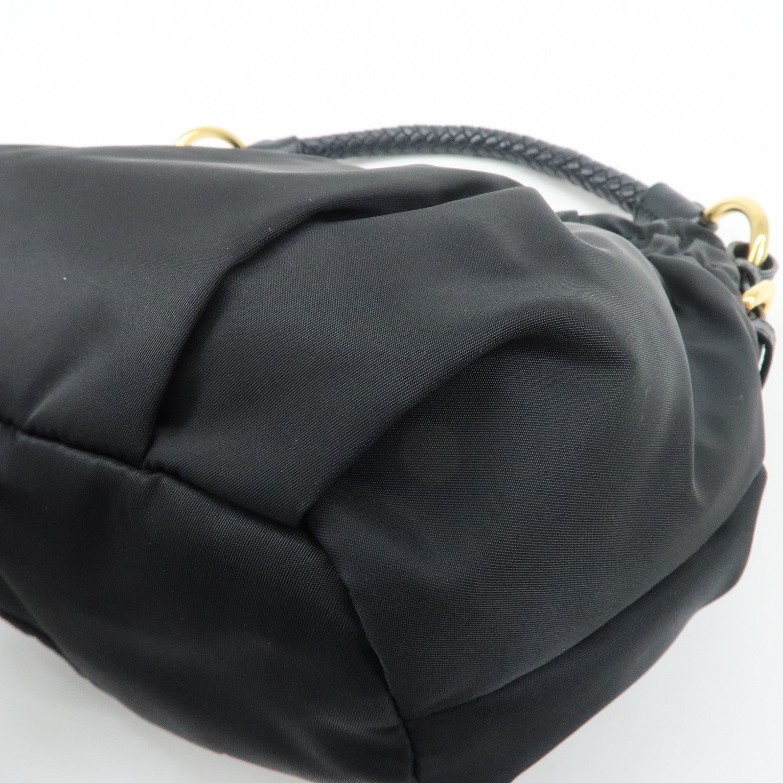 PRADA Nylon Leather Shoulder Bag Black