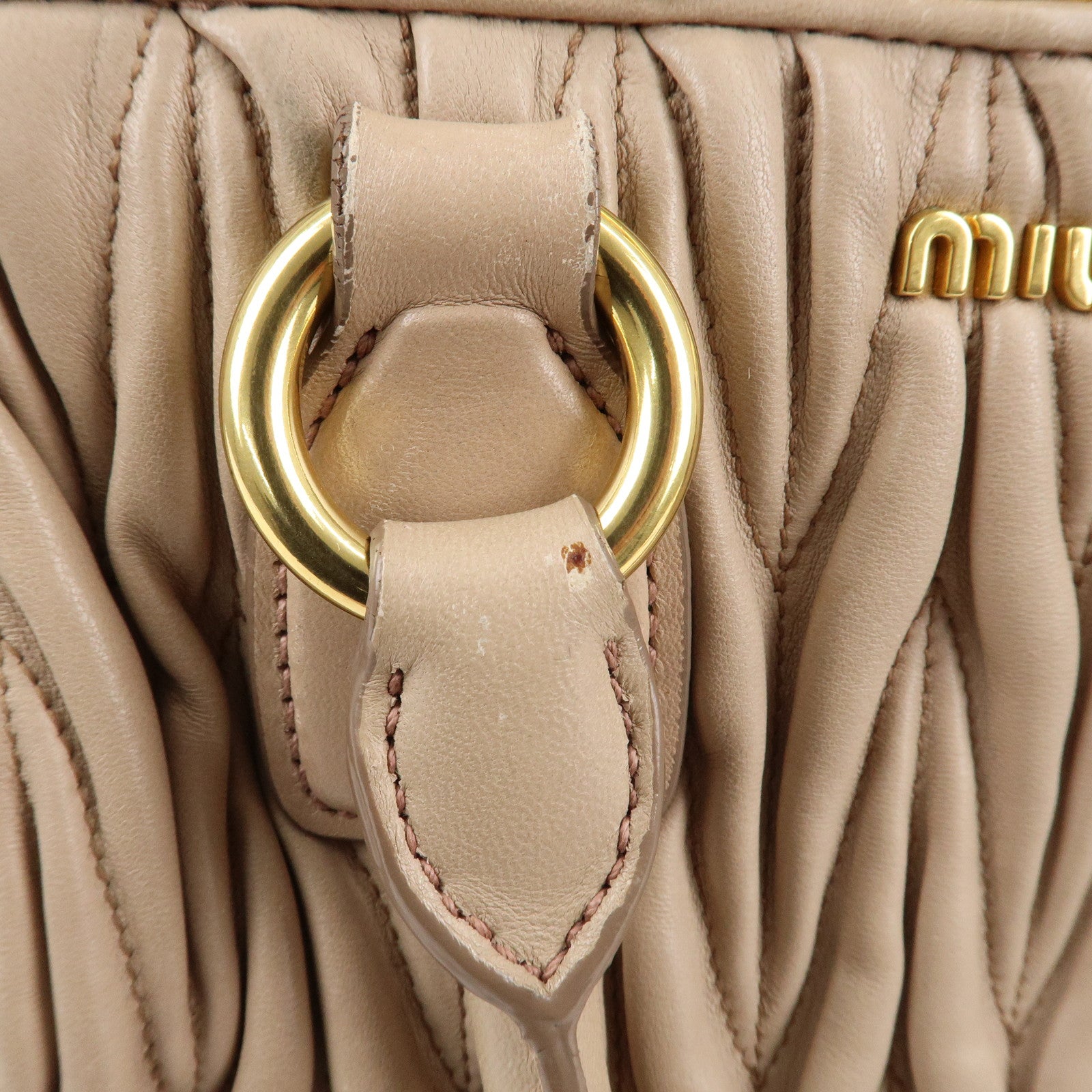 MIU MIU Matelasse Leather 2Way Shoulder Bag Hand Bag Beige Used