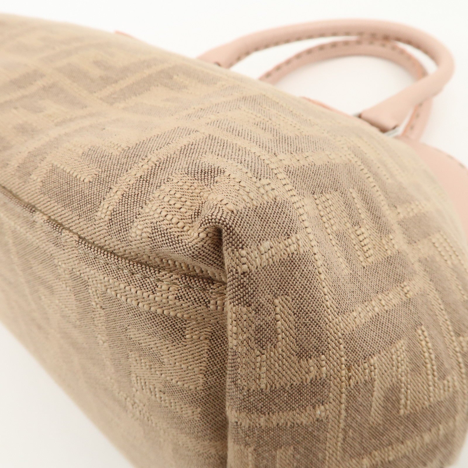 FENDI Zucca Selleria Canvas Leather Hand Bag Beige Pink 8BN123