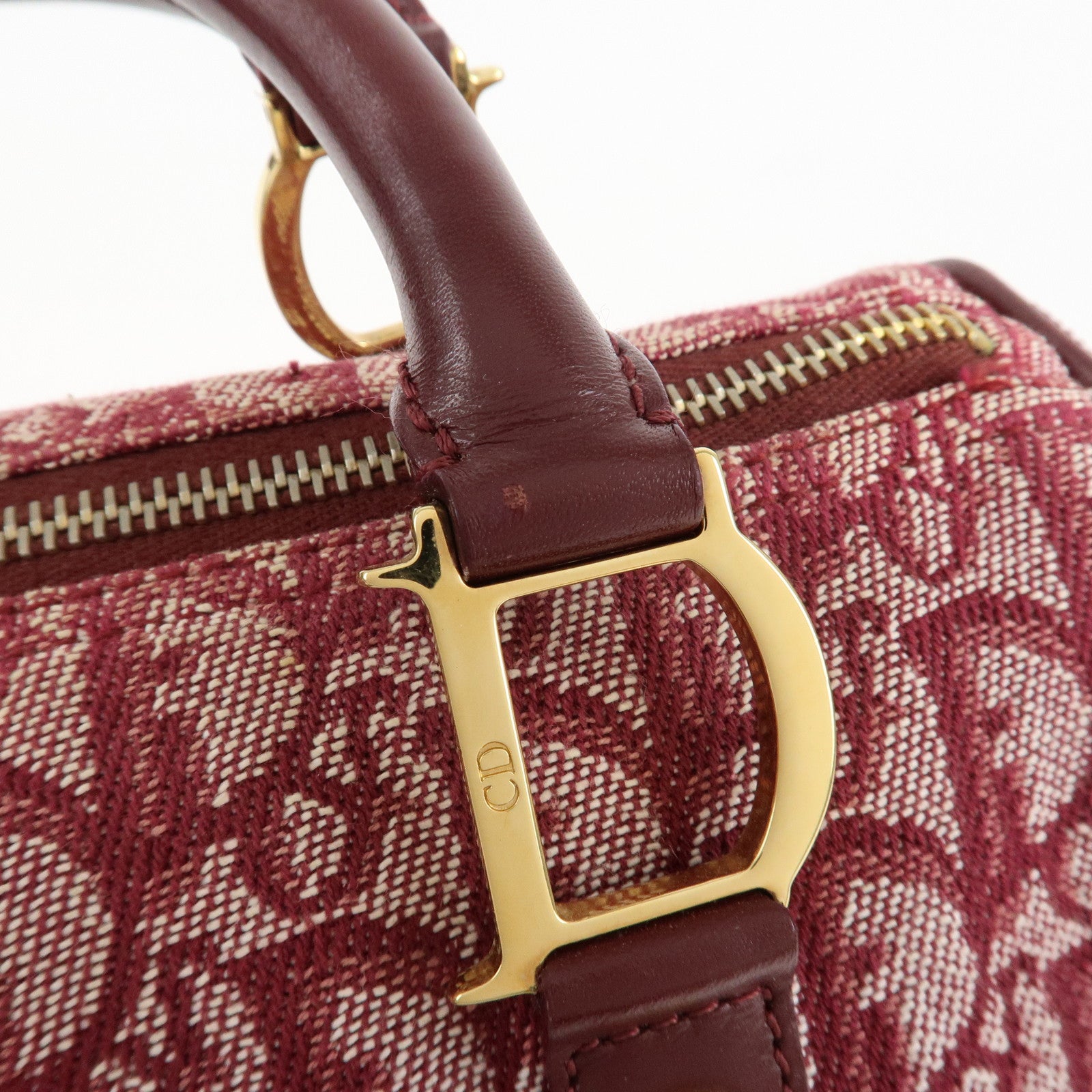 Christian Dior Trotter Canvas Leather Mini Boston Bag Burgundy Used