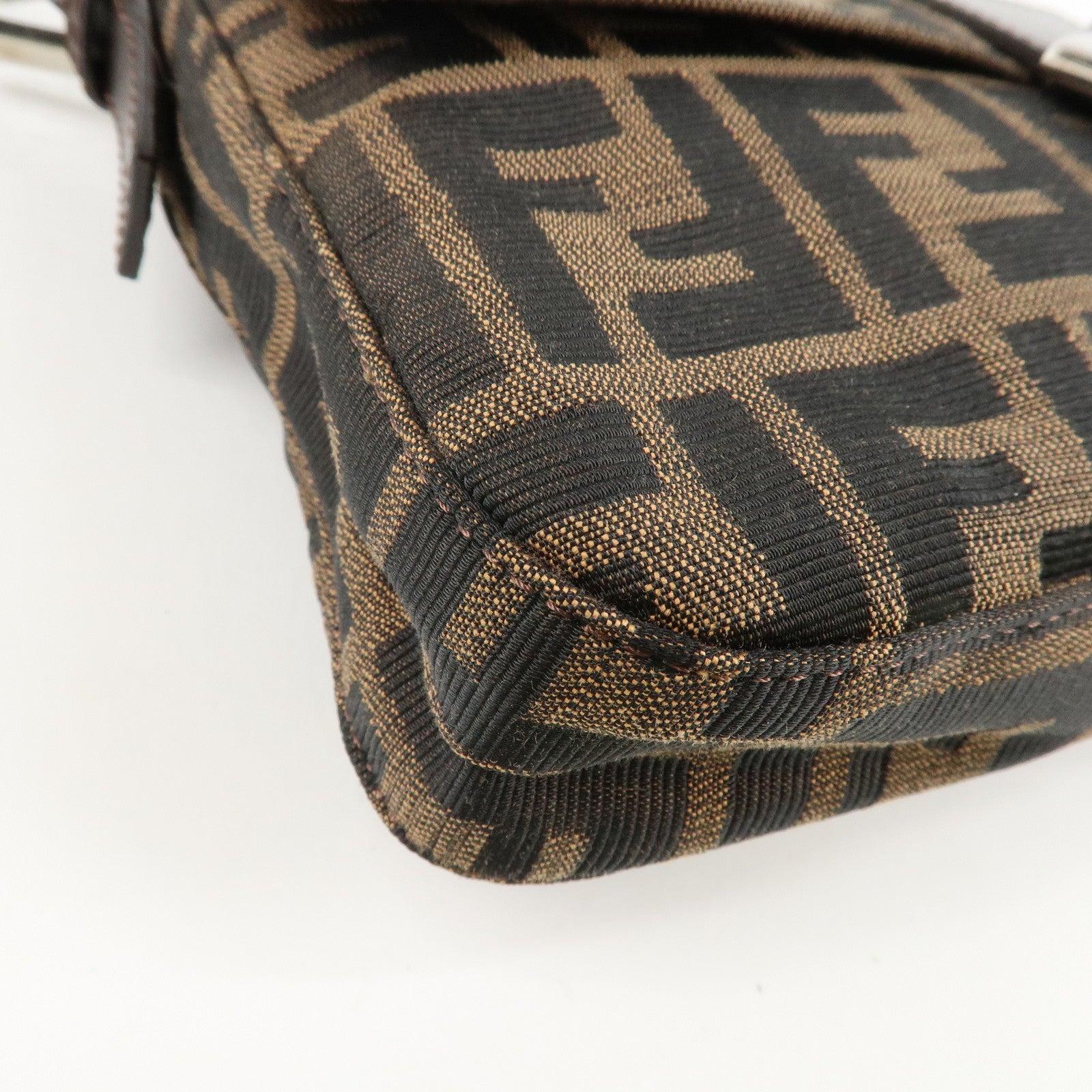 FENDI Mamma Baguette Zucca Canvas Shoulder Bag Brown Black 26424