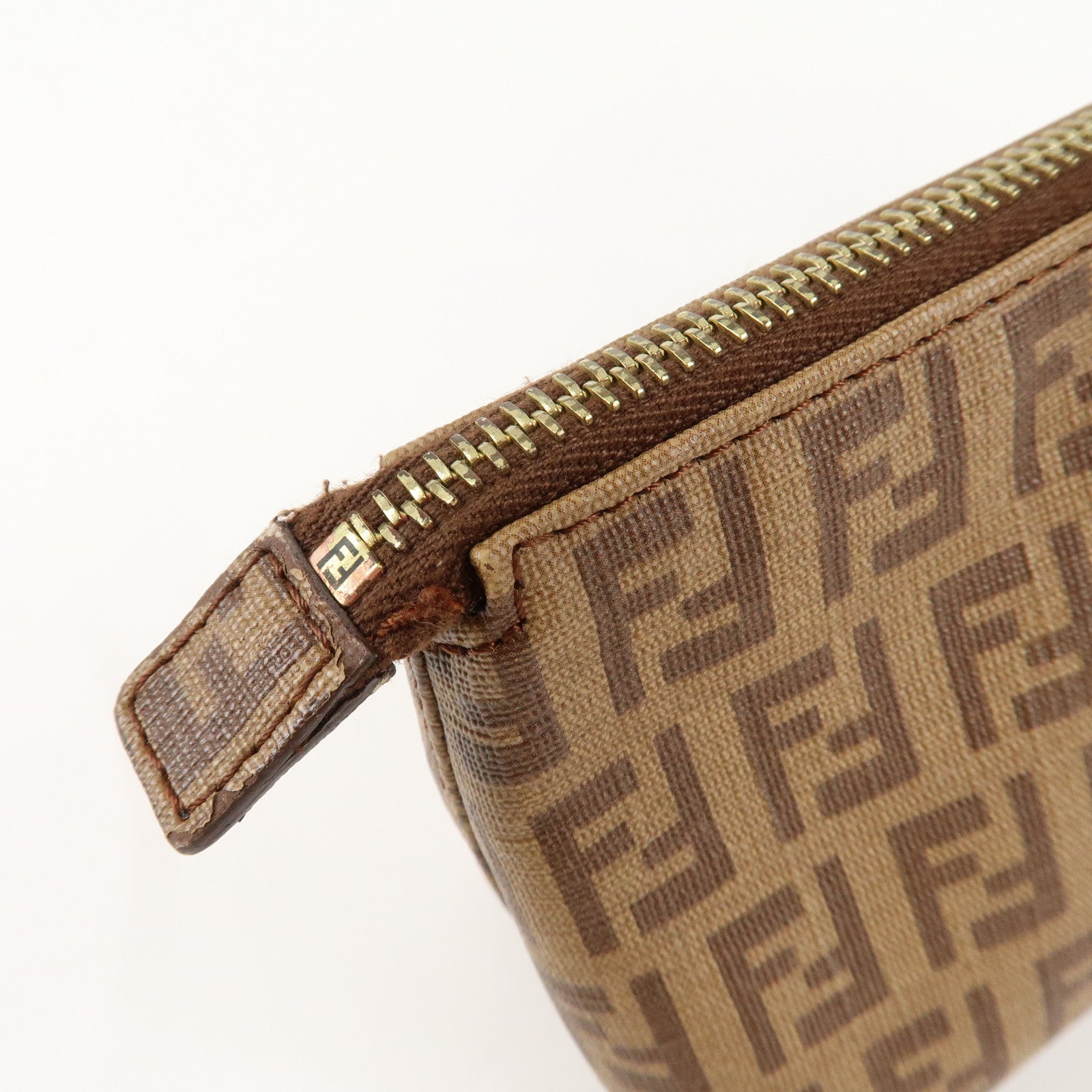 FENDI Zucchino PVC Pouch Brown 7N0074 Used