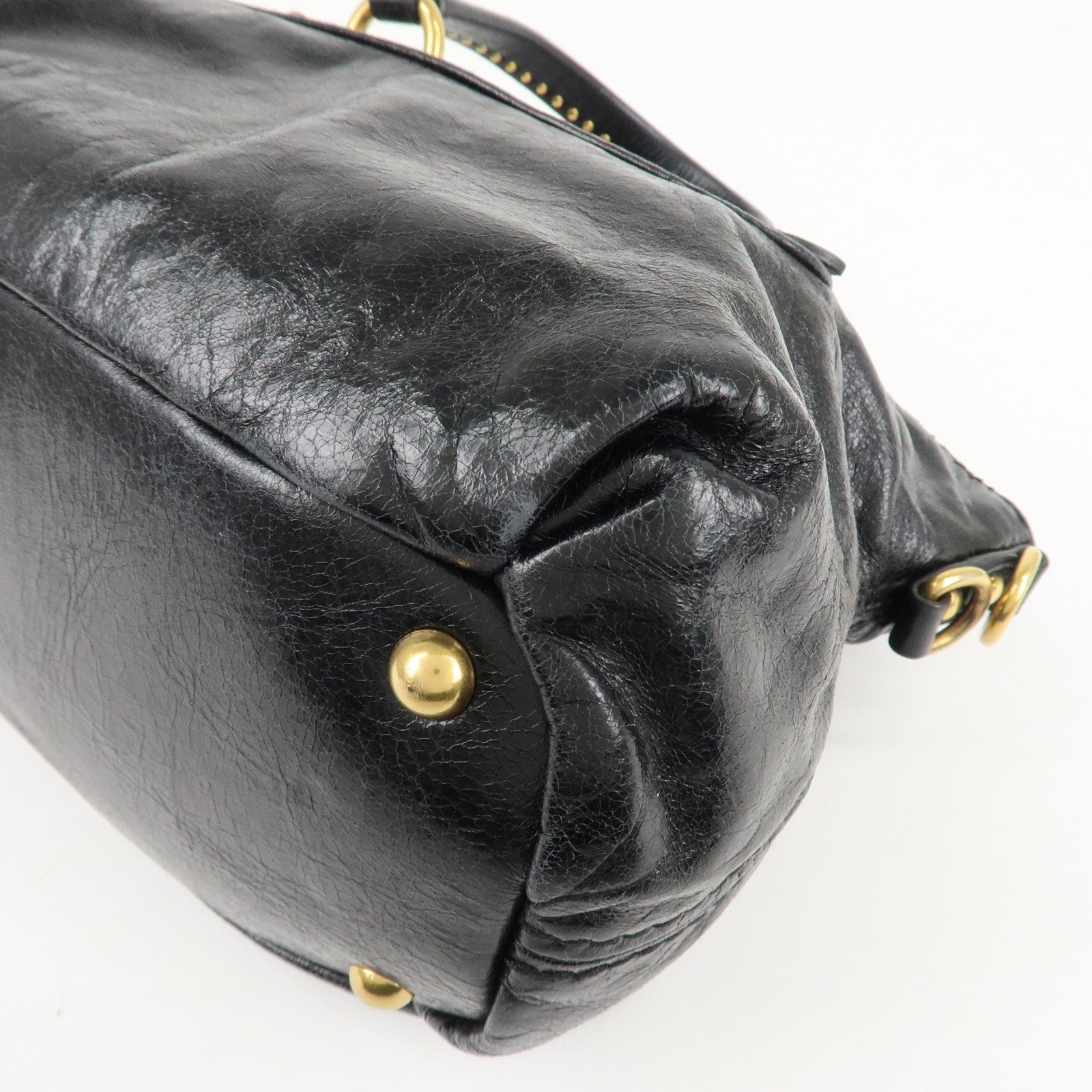 MIU MIU Leather 2 Way Bag Hand Bag Black Used