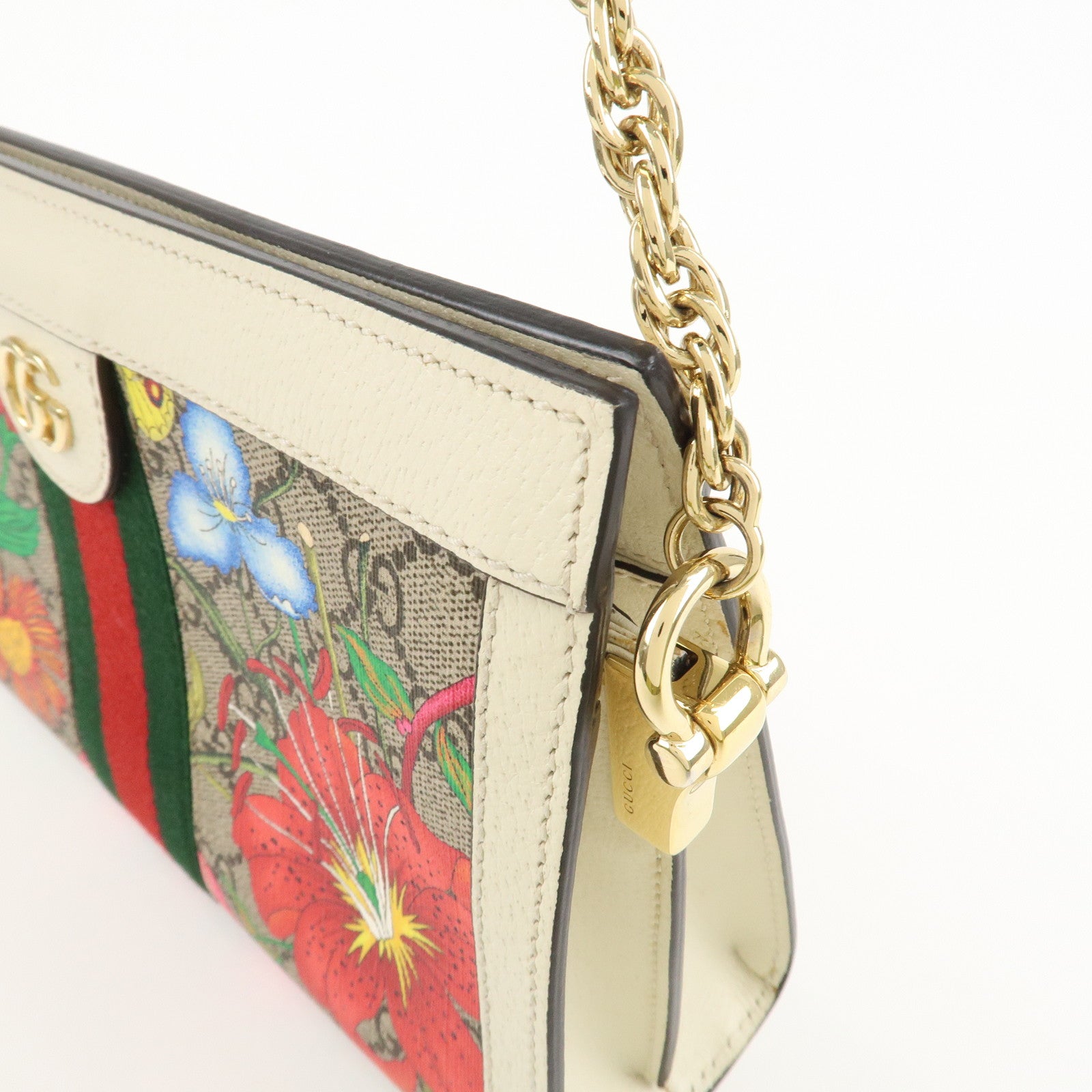 GUCCI Ophidia PVC Leather Chain Shoulder Bag Floral Pattern 503877 Used