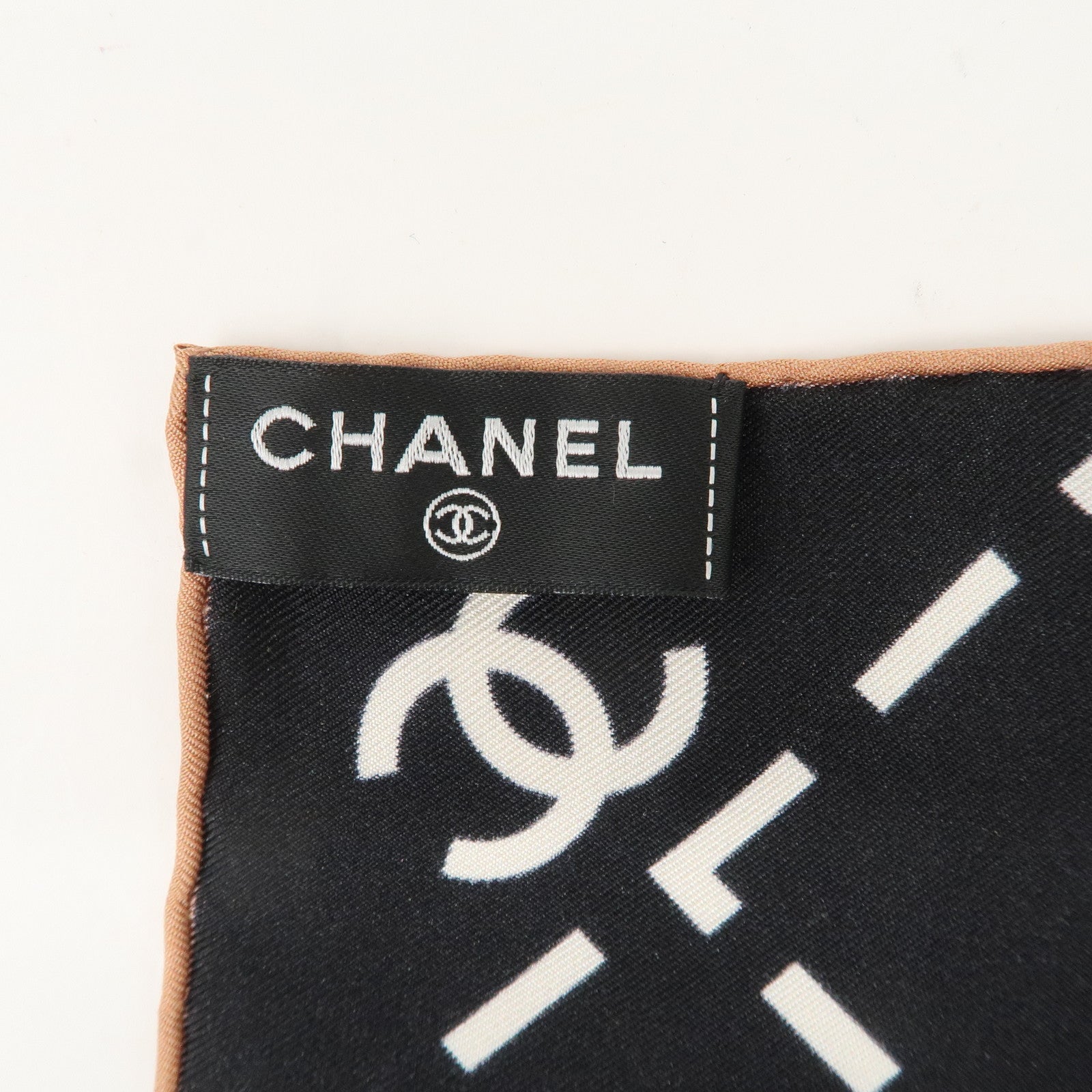 CHANEL Silk 100% Scarf Black White