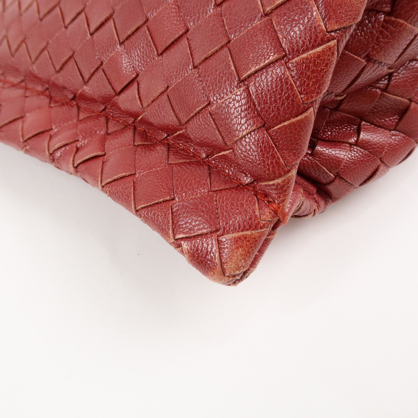 BOTTEGA VENETA Intrecciato Leather Shoulder Bag Red Beige 210236