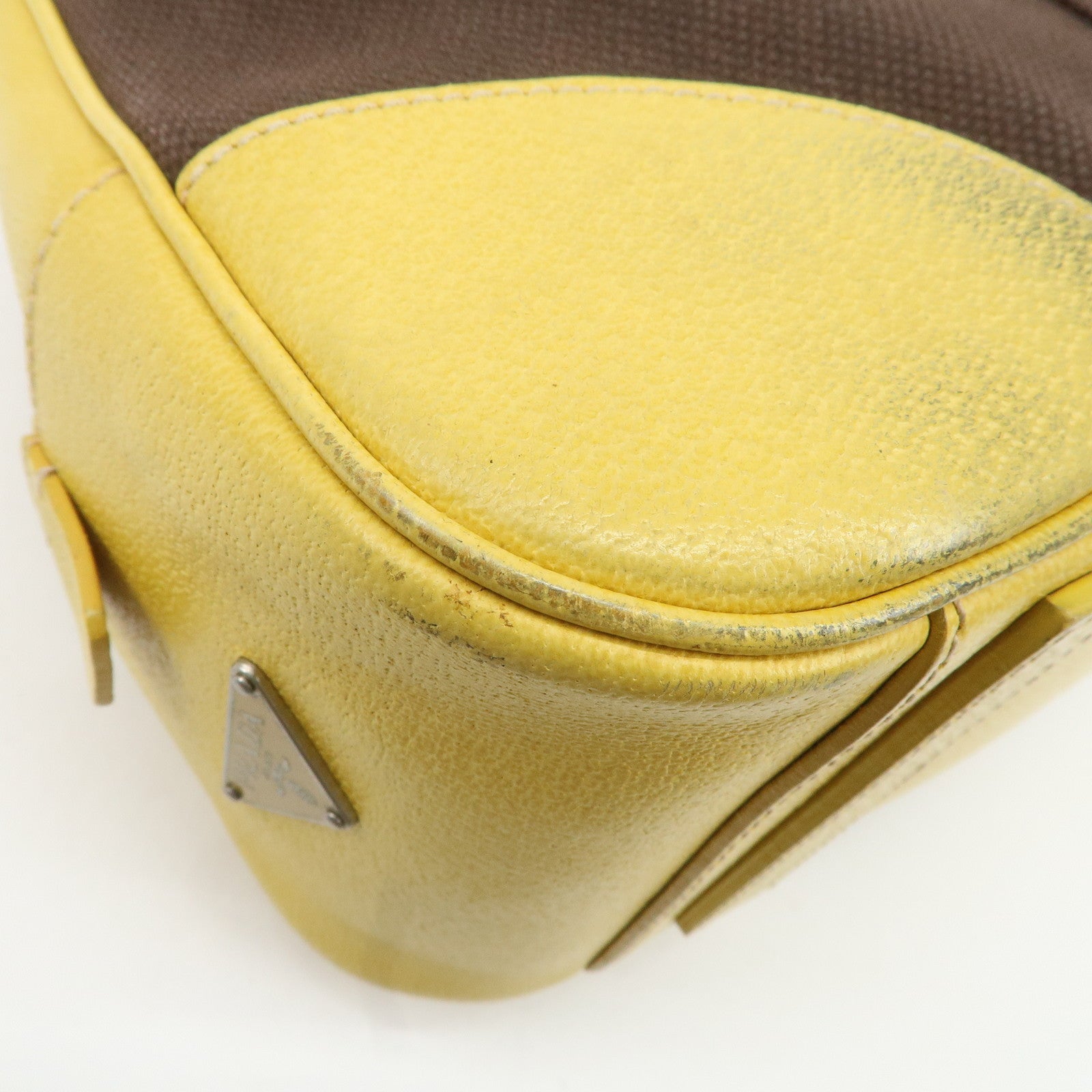 PRADA Canvas Leather Shoulder Bag Hand Bag Brown Yellow