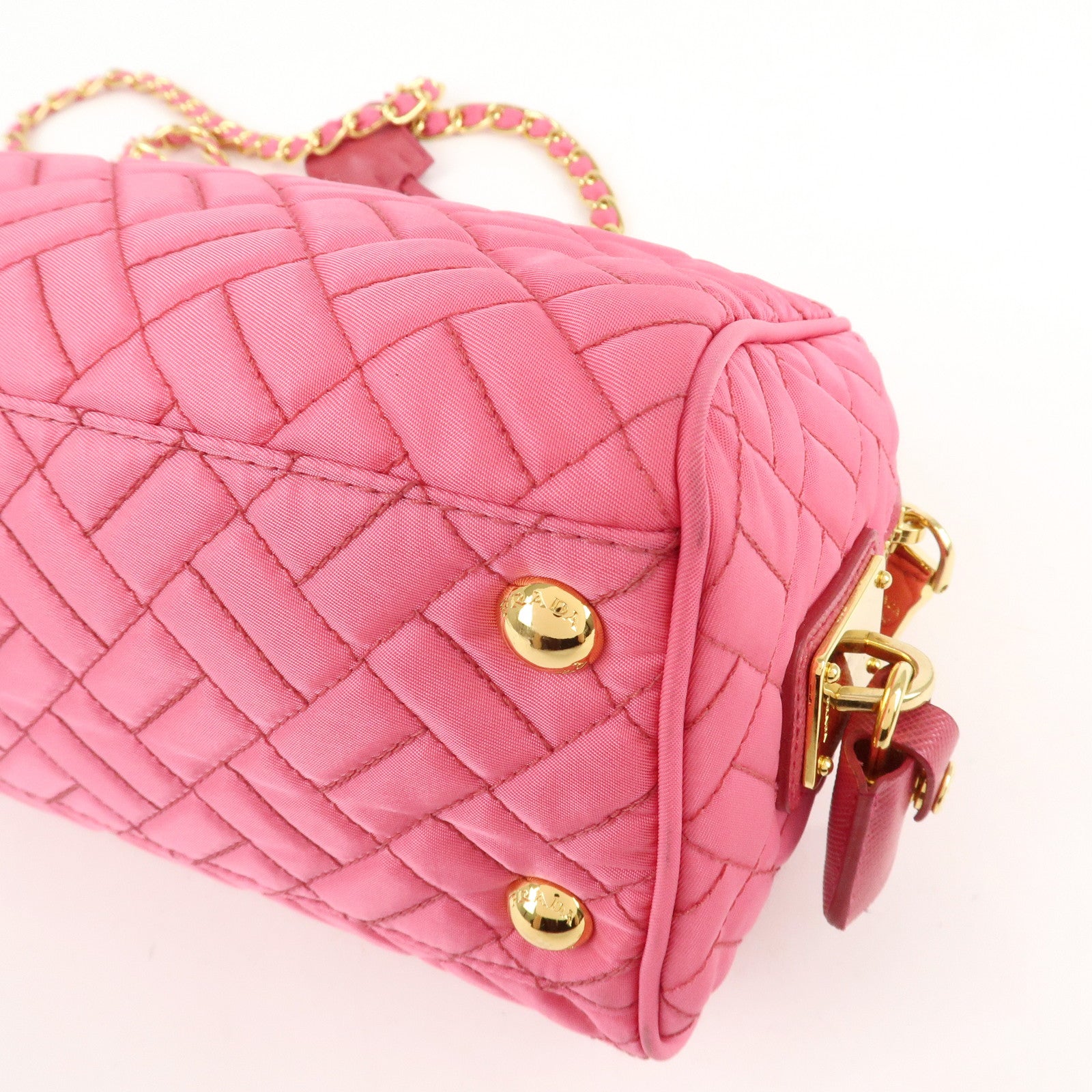 PRADA Nylon Leather Chain Shoulder Bag Pink BR4965