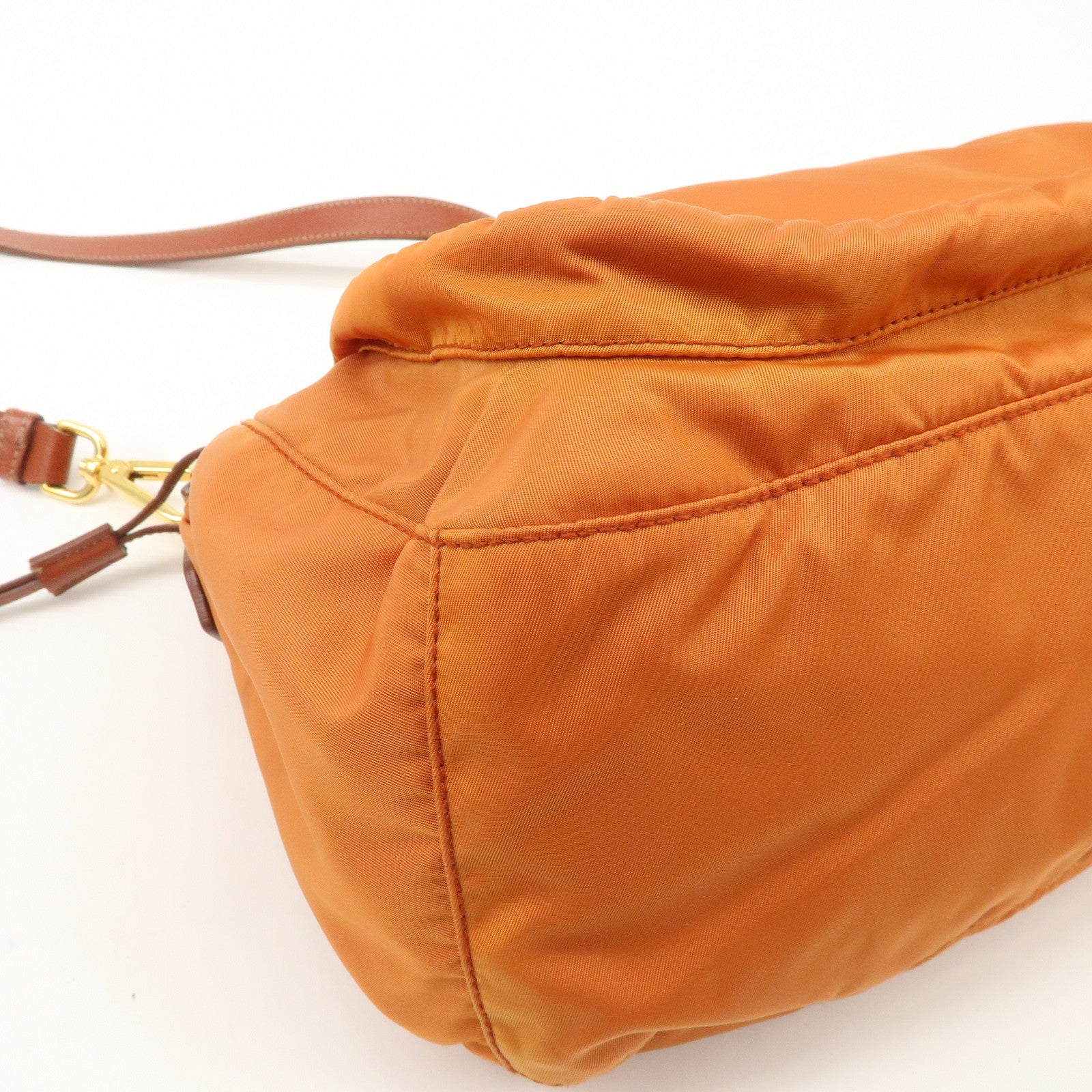 PRADA Logo Nylon Leather Shoulder Bag Gold Hardware Orange Used