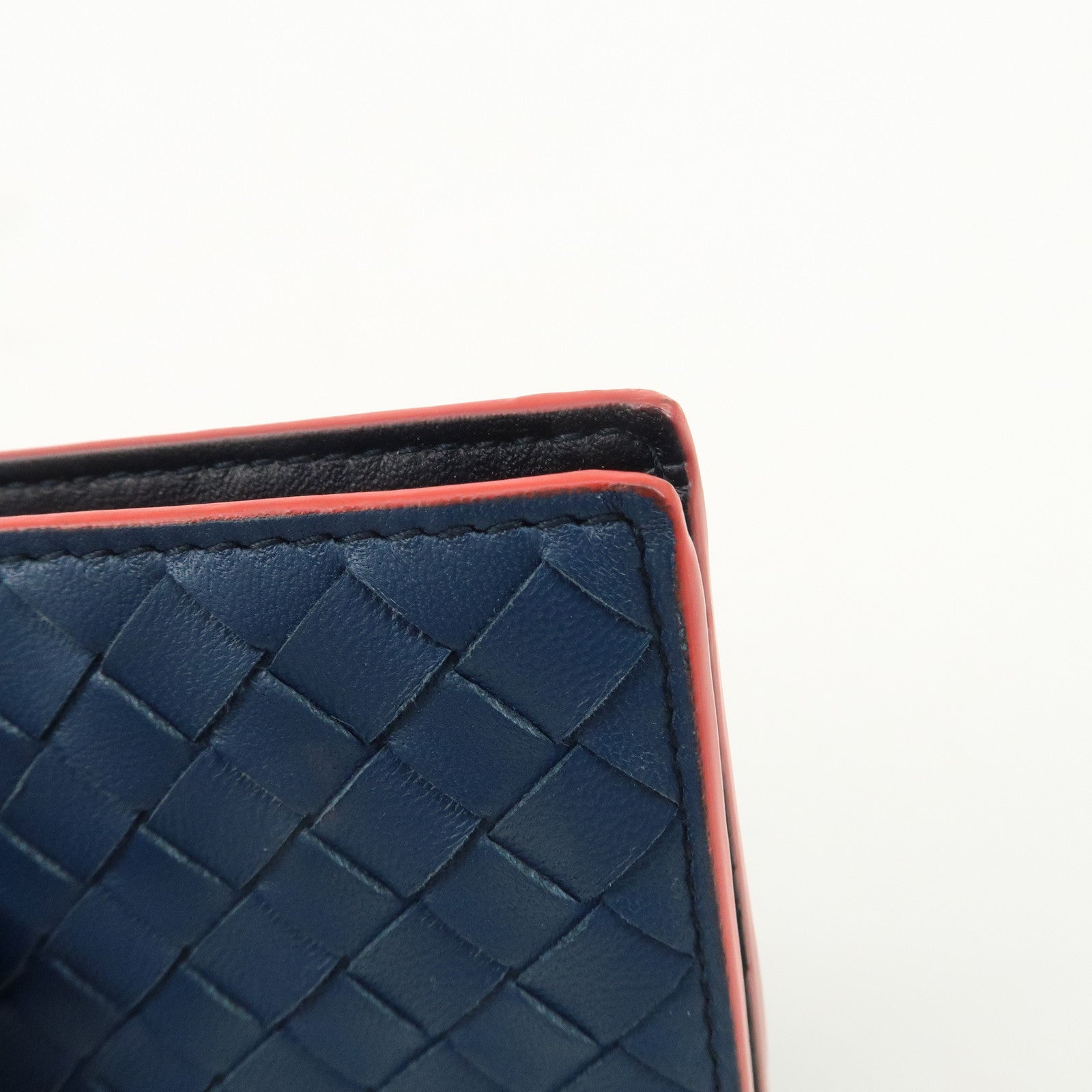 BOTTEGA VENETA Intrecciato Leather Bi-fold Wallet Bicolor Navy Red