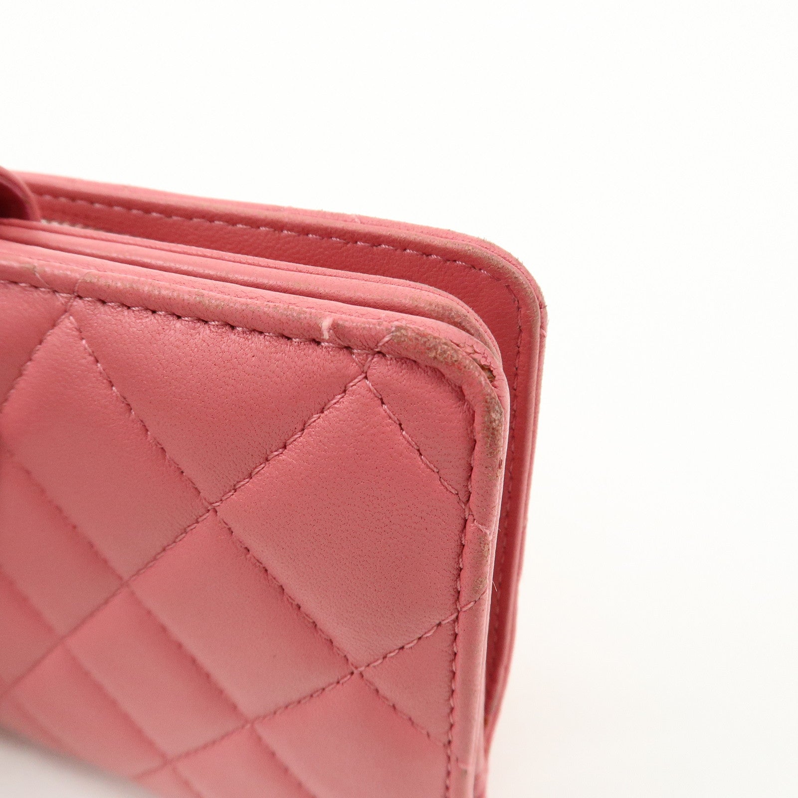 CHANEL Matelasse Lamb Skin Coco Mark Bi-fold Wallet Pink A48667 Used