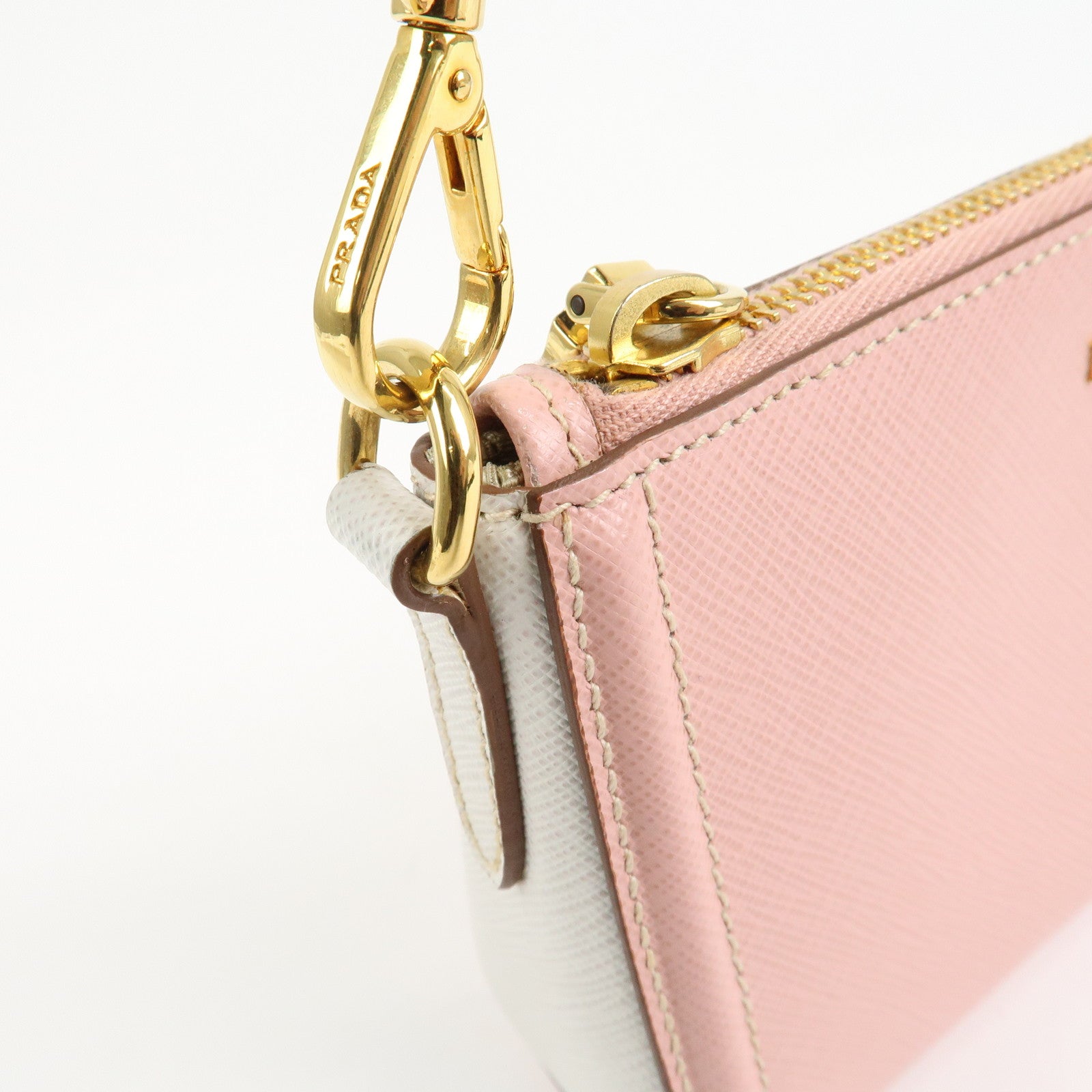 PRADA Logo Leather Shoulder Bag Pink Gold Hardware Used