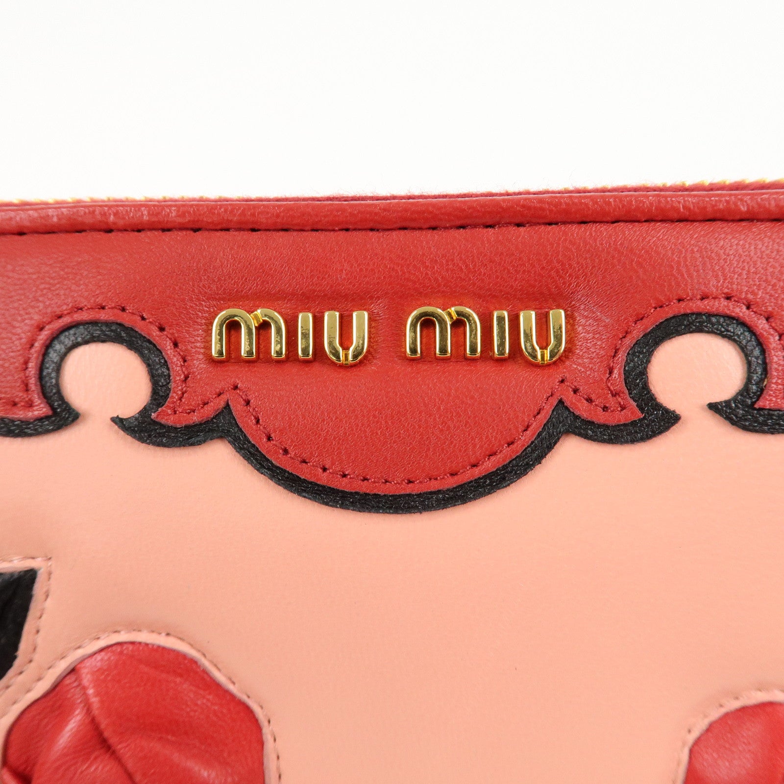 MIU MIU Leather Round Zipper Long Wallet Red Pink