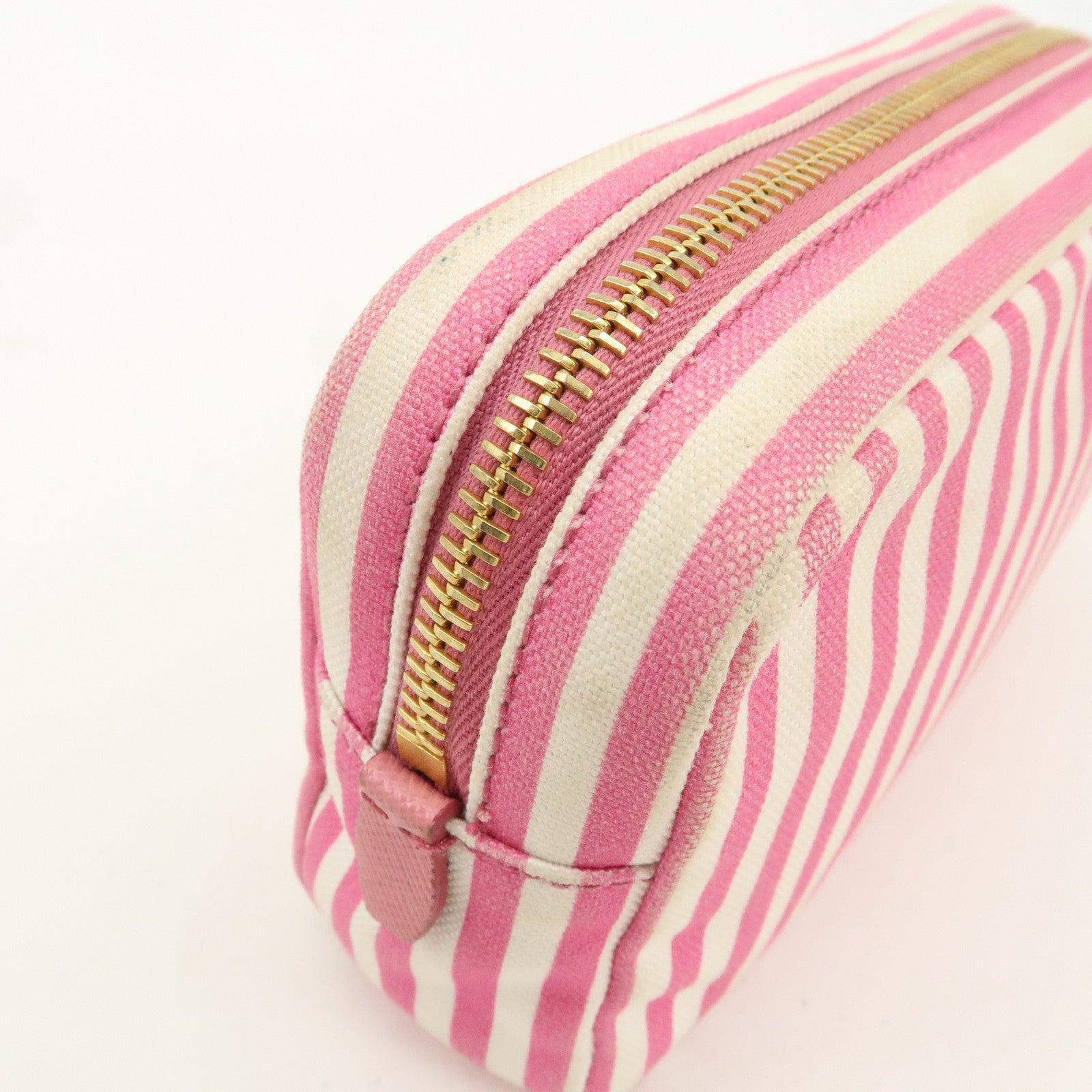 PRADA Capana Canvas Pouch Pink White Stripe 1NA021