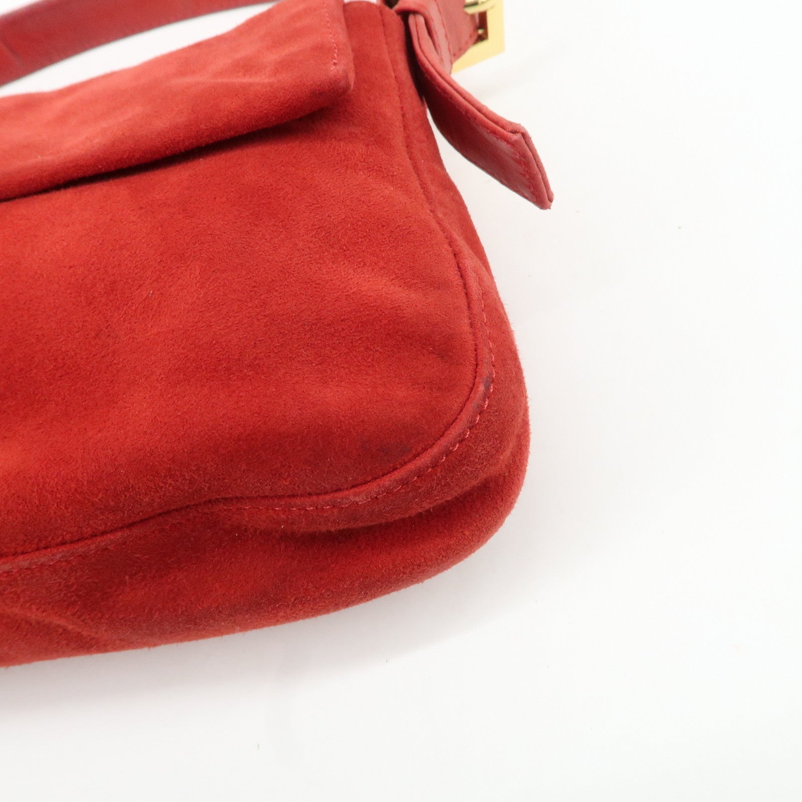 FENDI Mamma Baguette Suede Leather Shoulder Bag Red 26424 Used