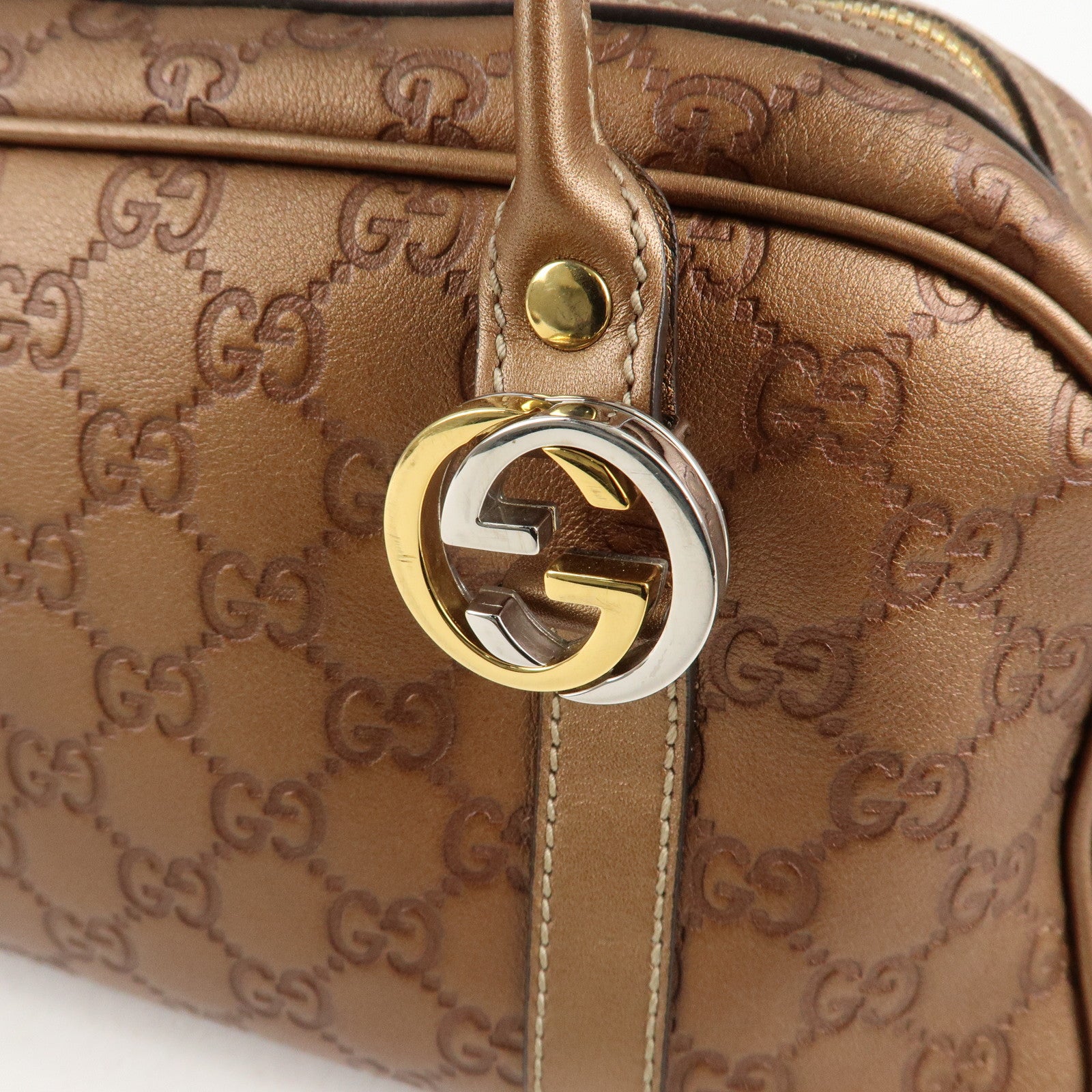 GUCCI Guccissima GG Twins Leather Mini Boston Bag Brown 232958 F/S Used