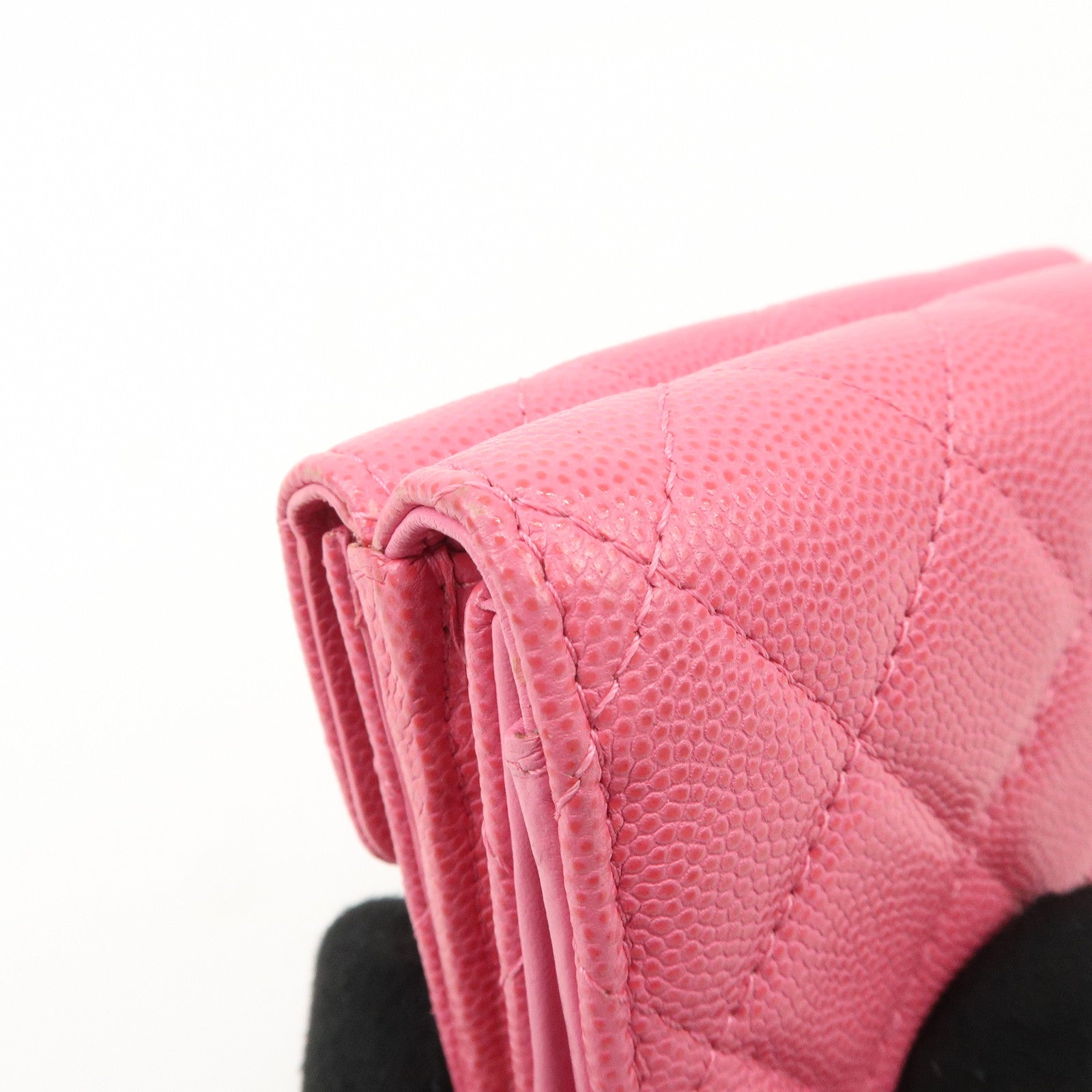 CHANEL Matelasse Caviar Skin Tri-Fold Wallet Pink A84401