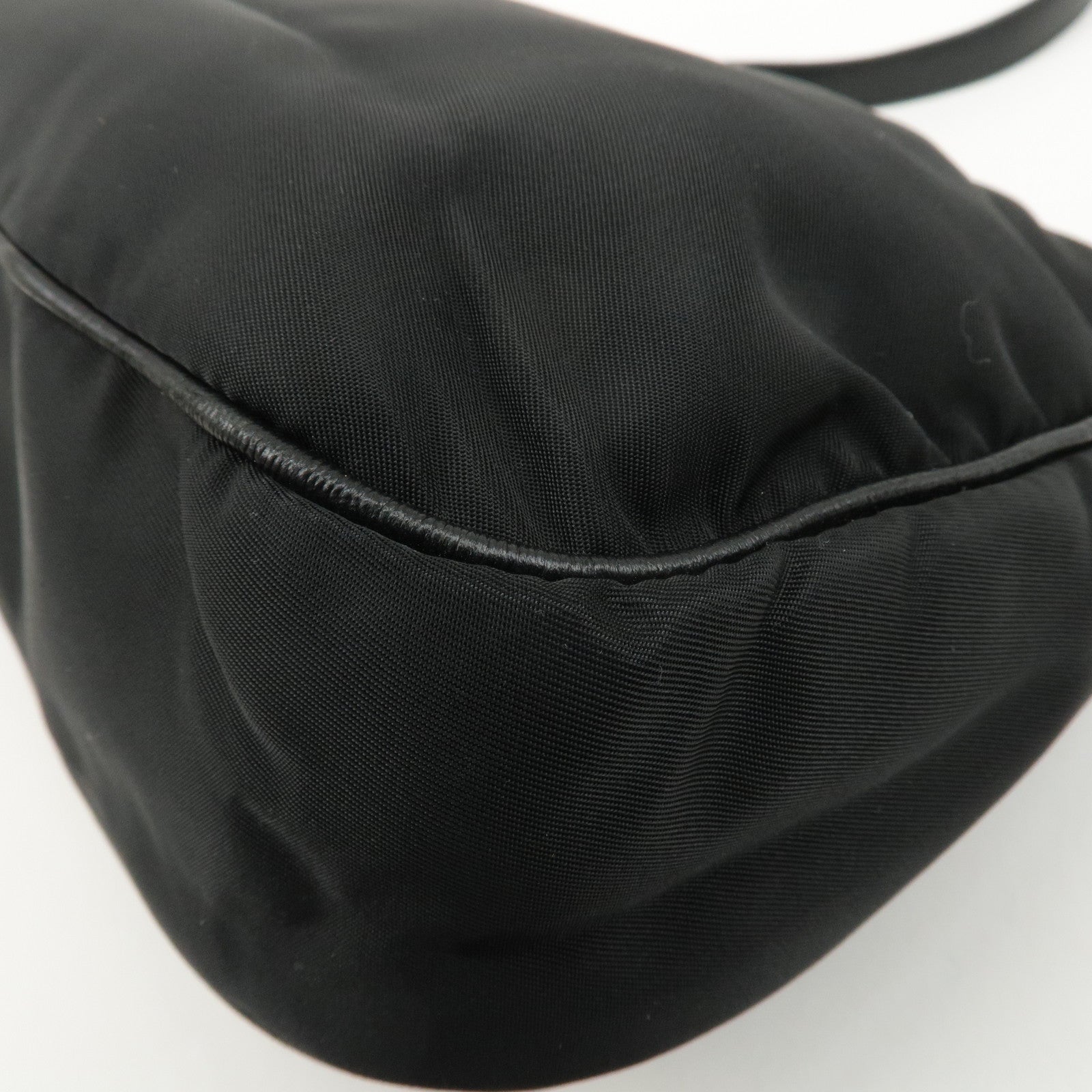 PRADA Nylon Leather Shoulder Bag Black BR0122