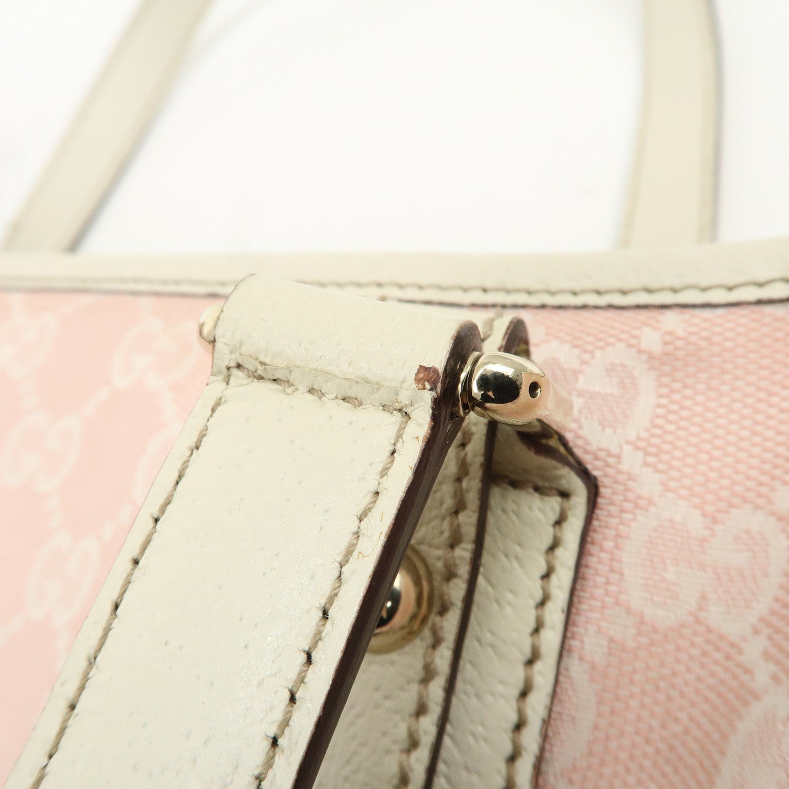 GUCCI Sherry GG Canvas Leather Tote Bag Pink Ivory 137396