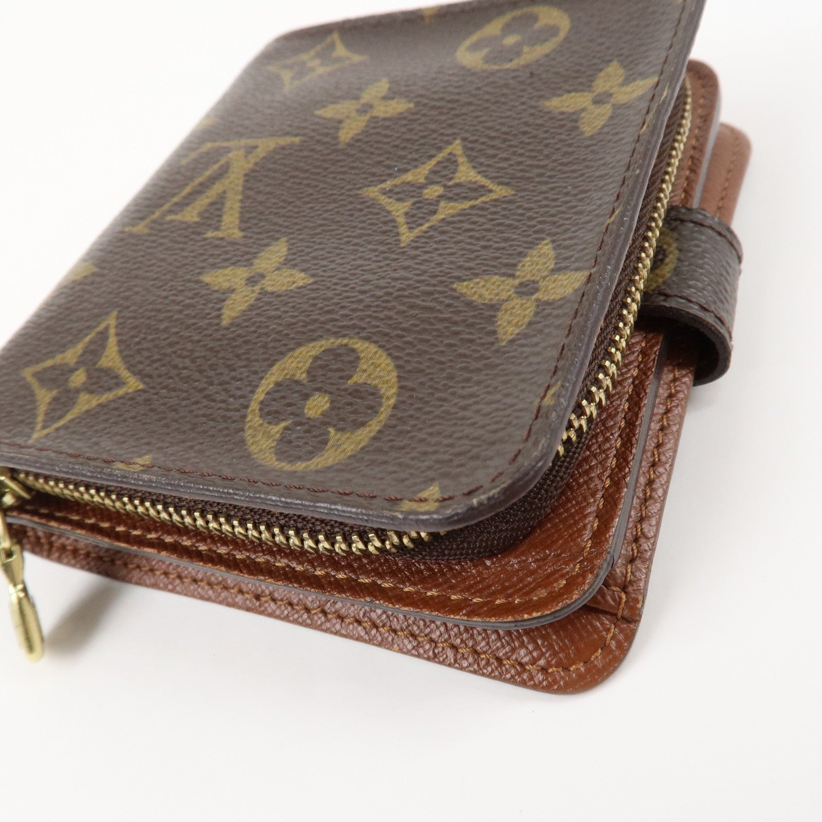 Louis Vuitton Monogram Compact Zip Small Wallet Brown M61667 Used