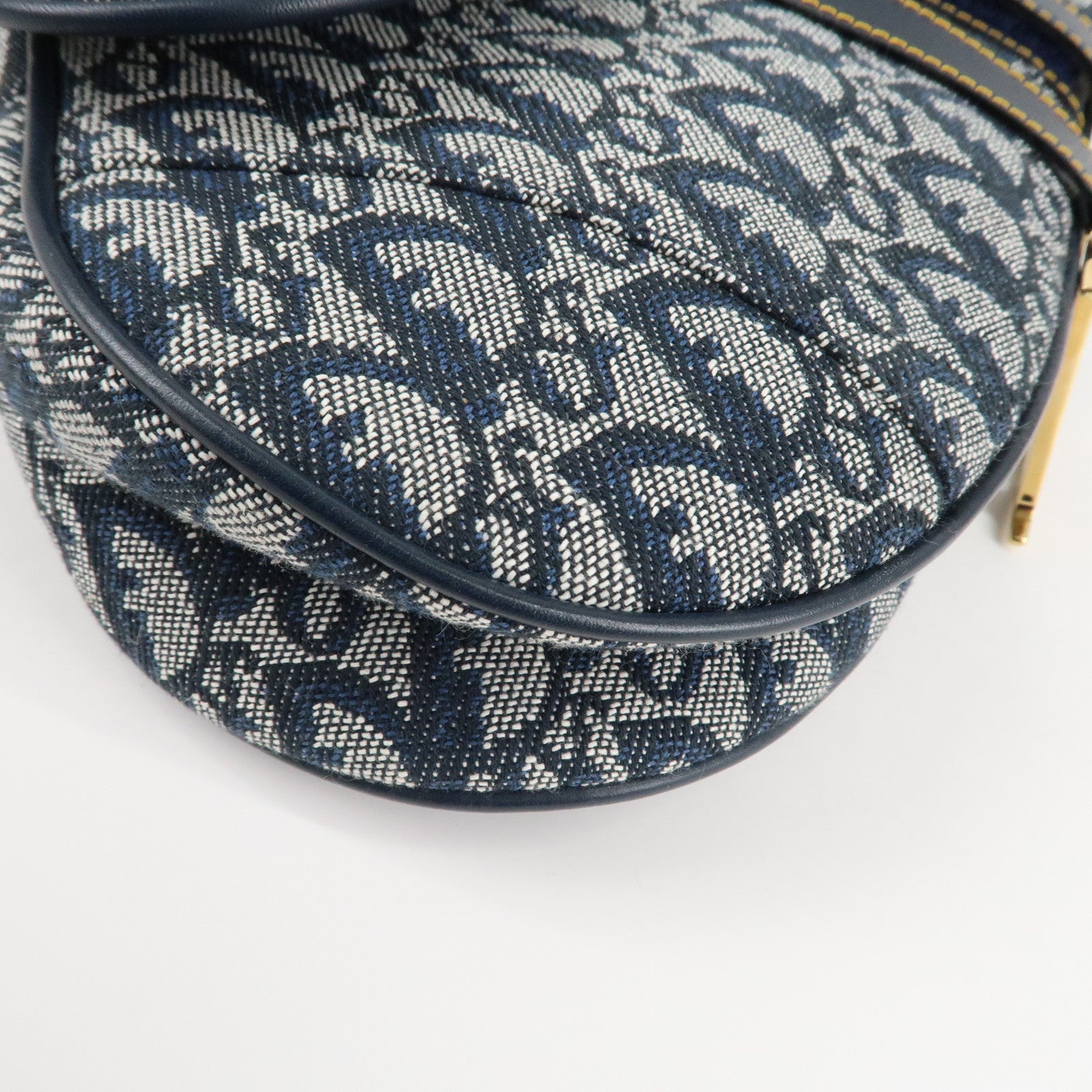 Christian Dior Trotter Jacquard Leather Saddle Shoulder Bag Navy