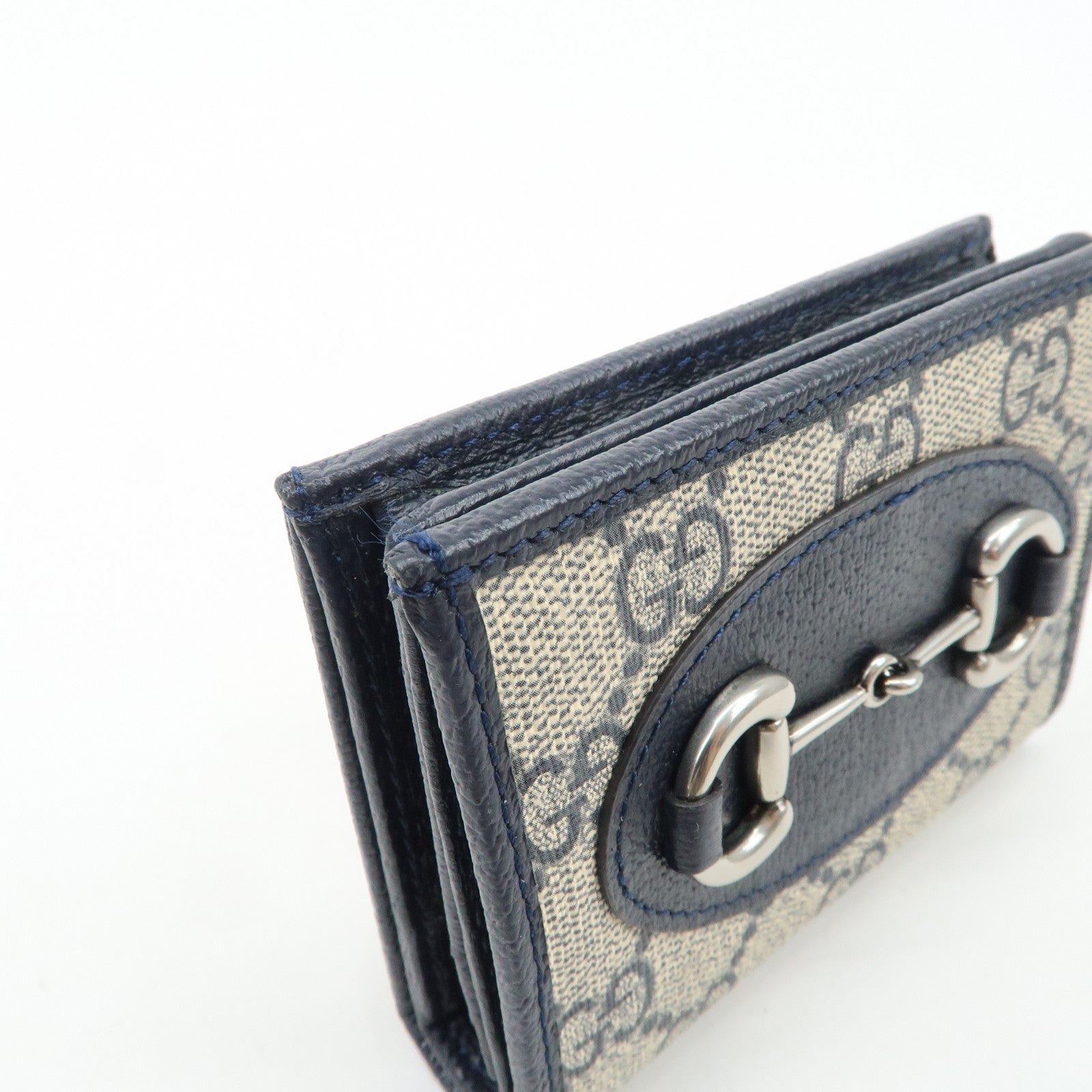 GUCCI Horsebit GG Supreme Leather Compact Wallet Navy 621887 Used