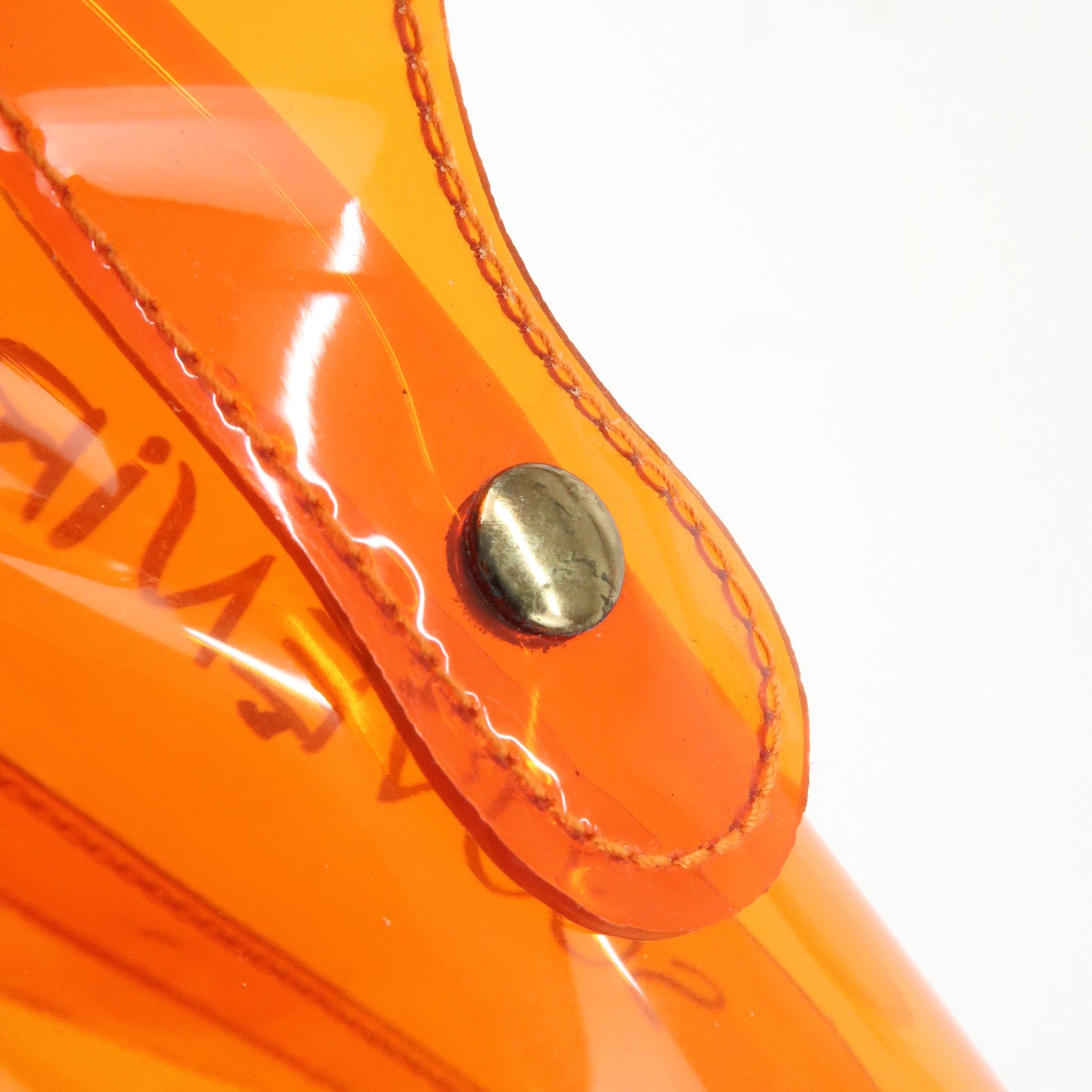 HERMES Vinyl Kelly Bag Hand Bag Clear Orange Gold Hardware