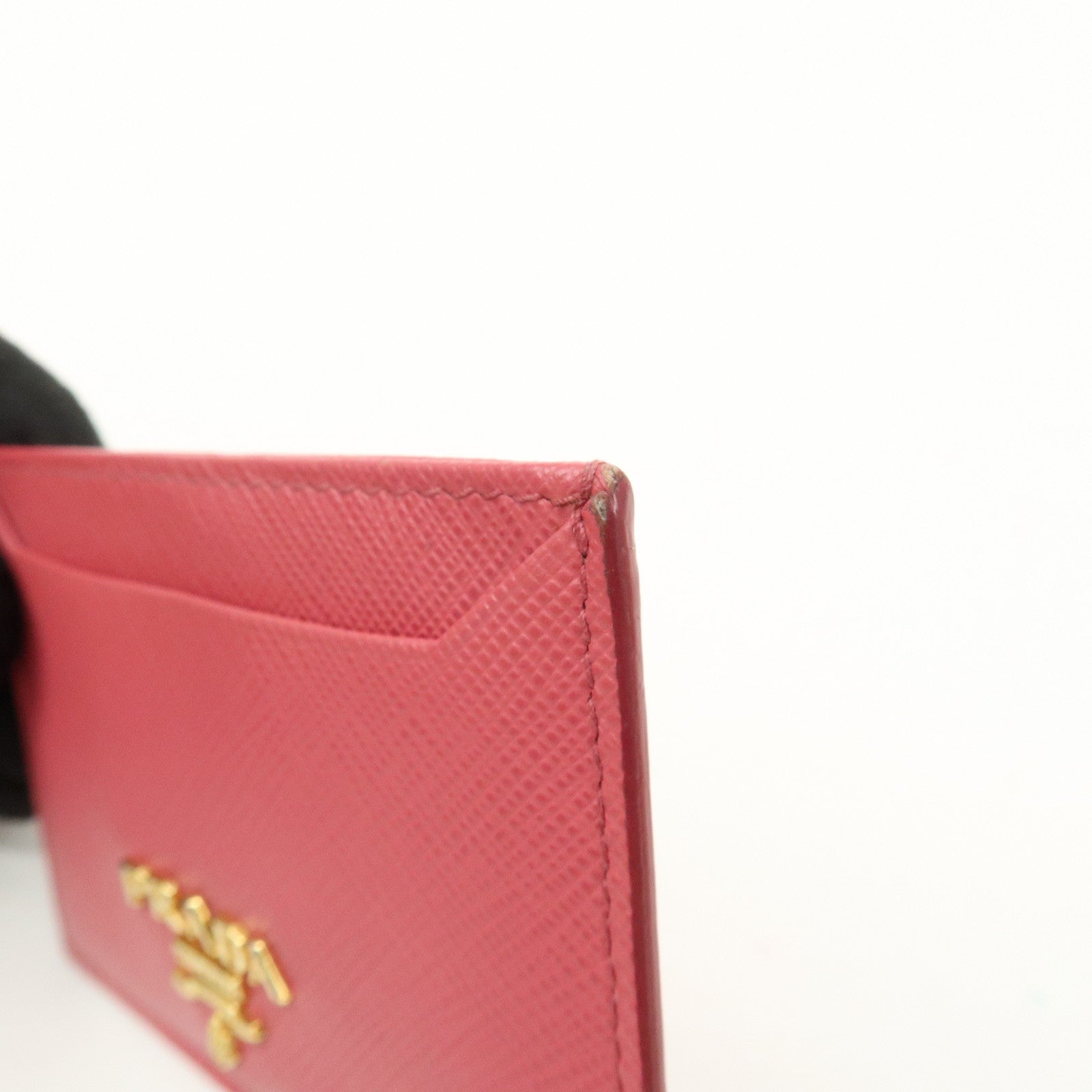 PRADA Logo Saffiano Leather Card Case Card Holder Pink Gold HDW