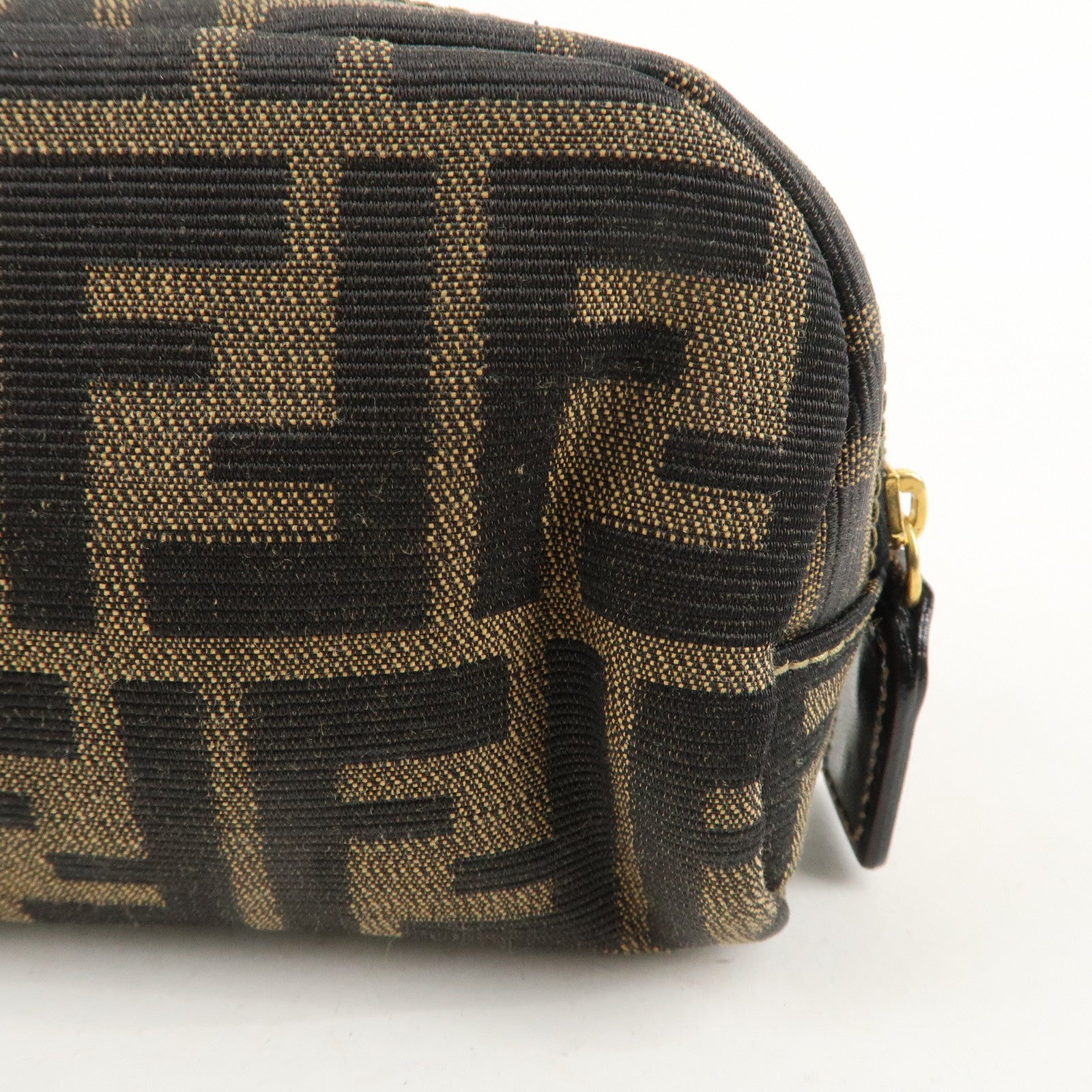 FENDI Zucca Canvas Leather Pouch Khaki Black 26361