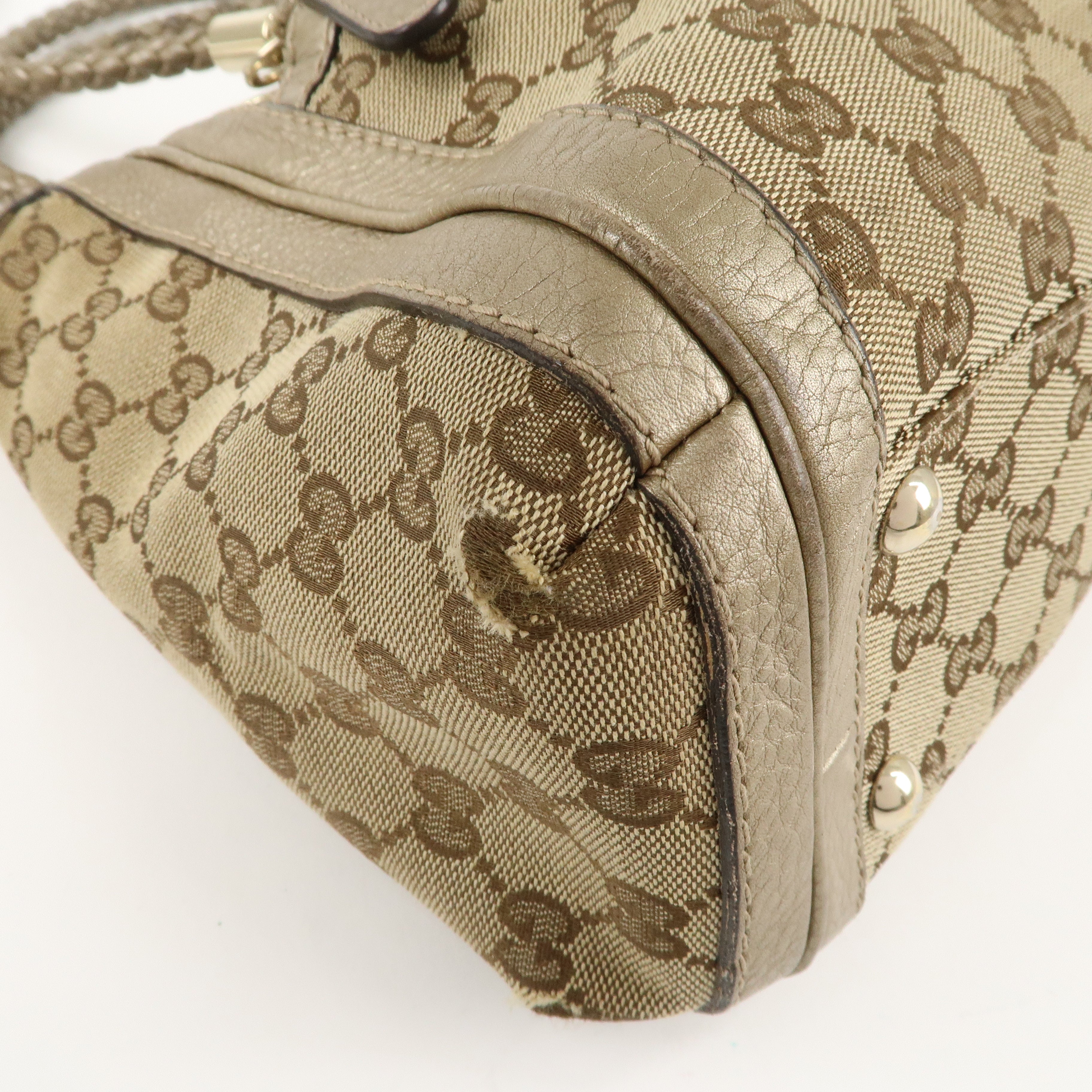 GUCCI GG Canvas Leather 2Way Shoulder Bag Beige Gold 282300