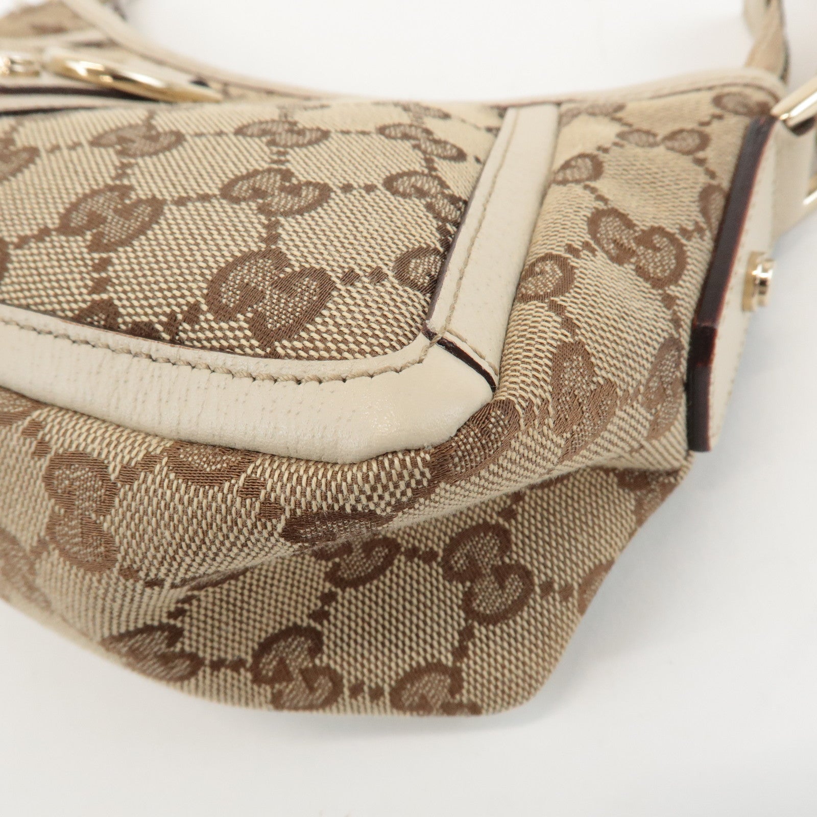 GUCCI Abbey GG Canvas Leather Shoulder Bag Beige Ivory 130939