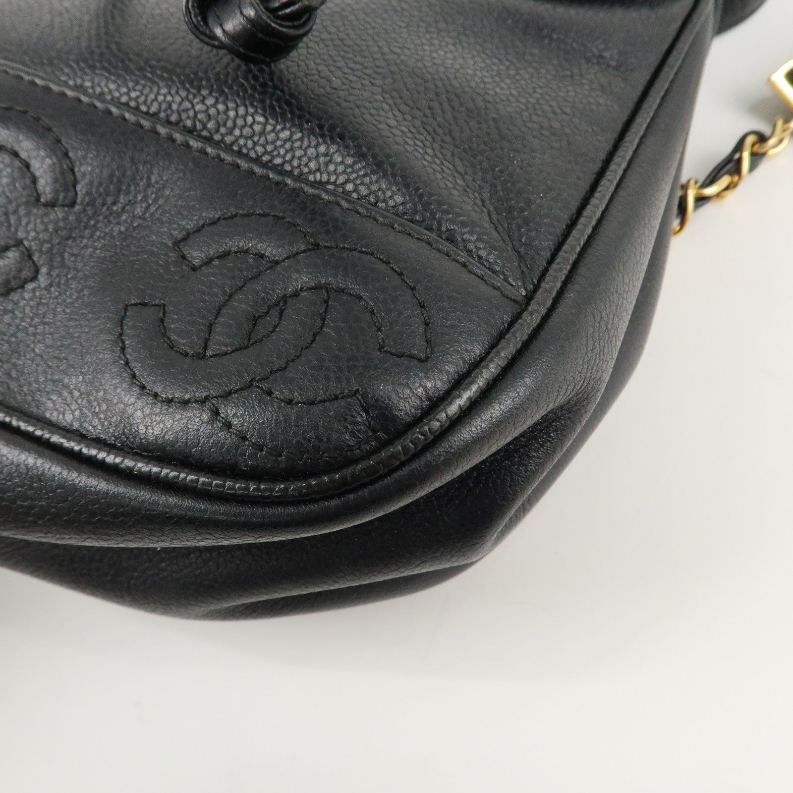 CHANEL Caviar Skin Triple Coco Ruck Sack Back Pack Black Gold HDW Used